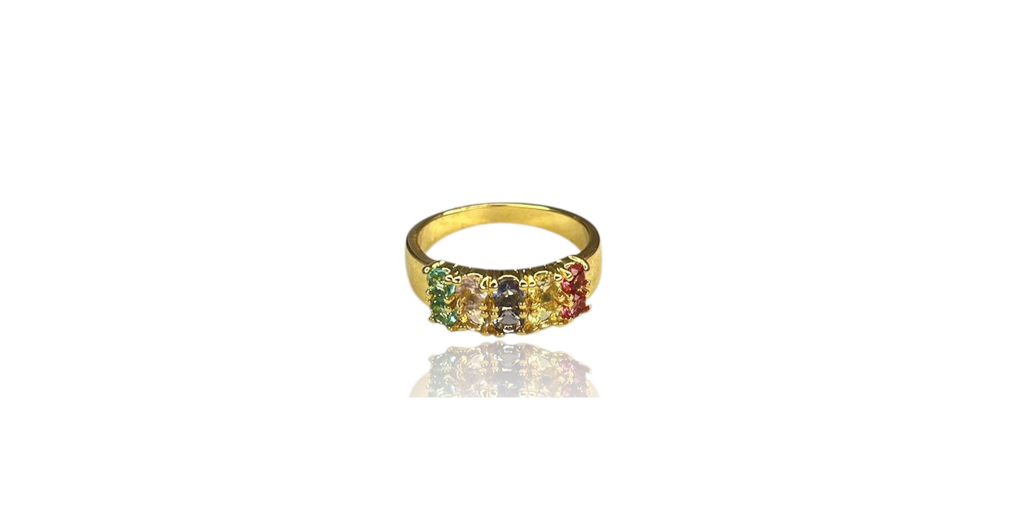Anel Tela Colorida Zircônia Banhado A Ouro 18k