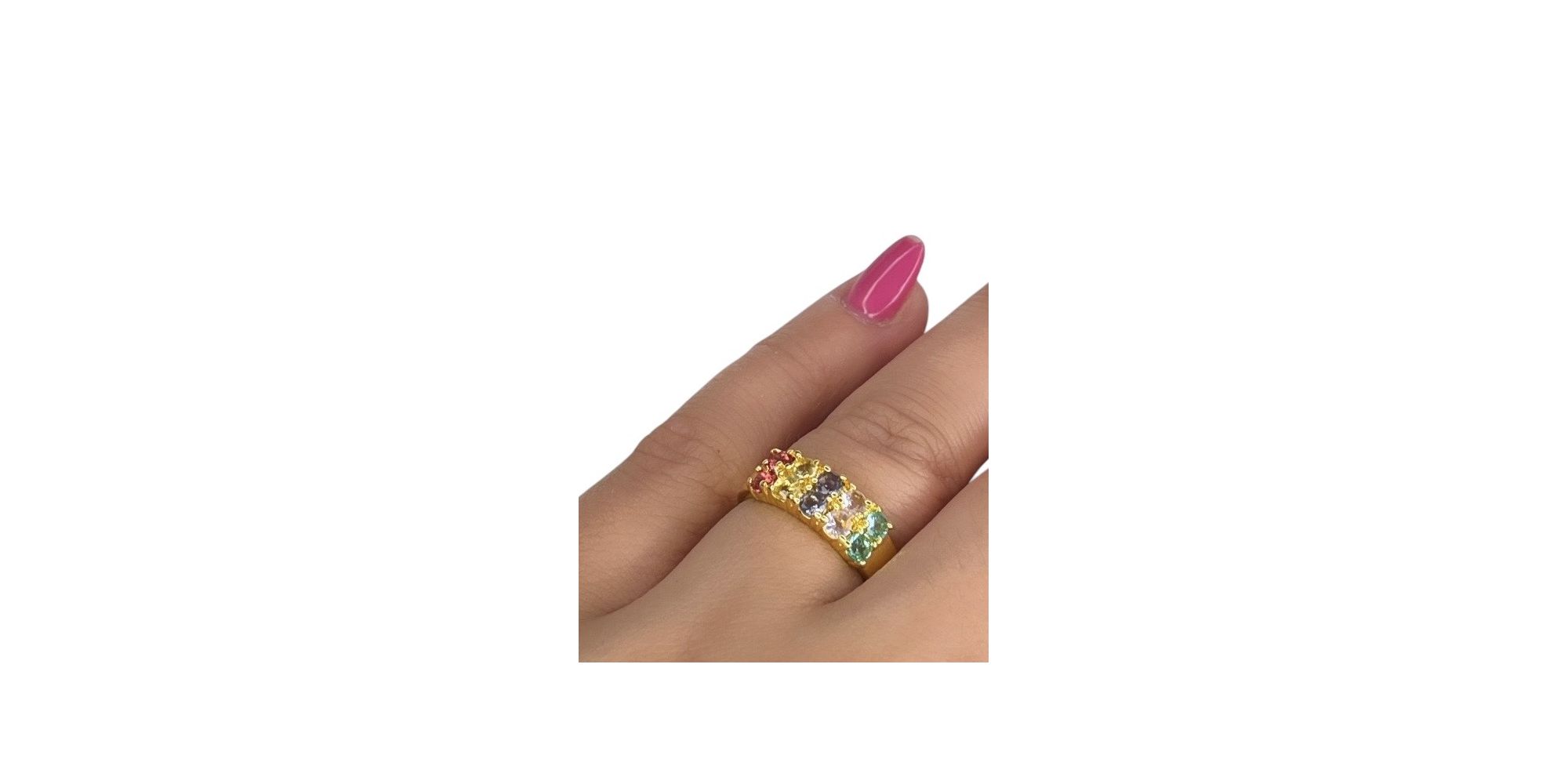 Anel Tela Colorida Zircônia Banhado A Ouro 18k