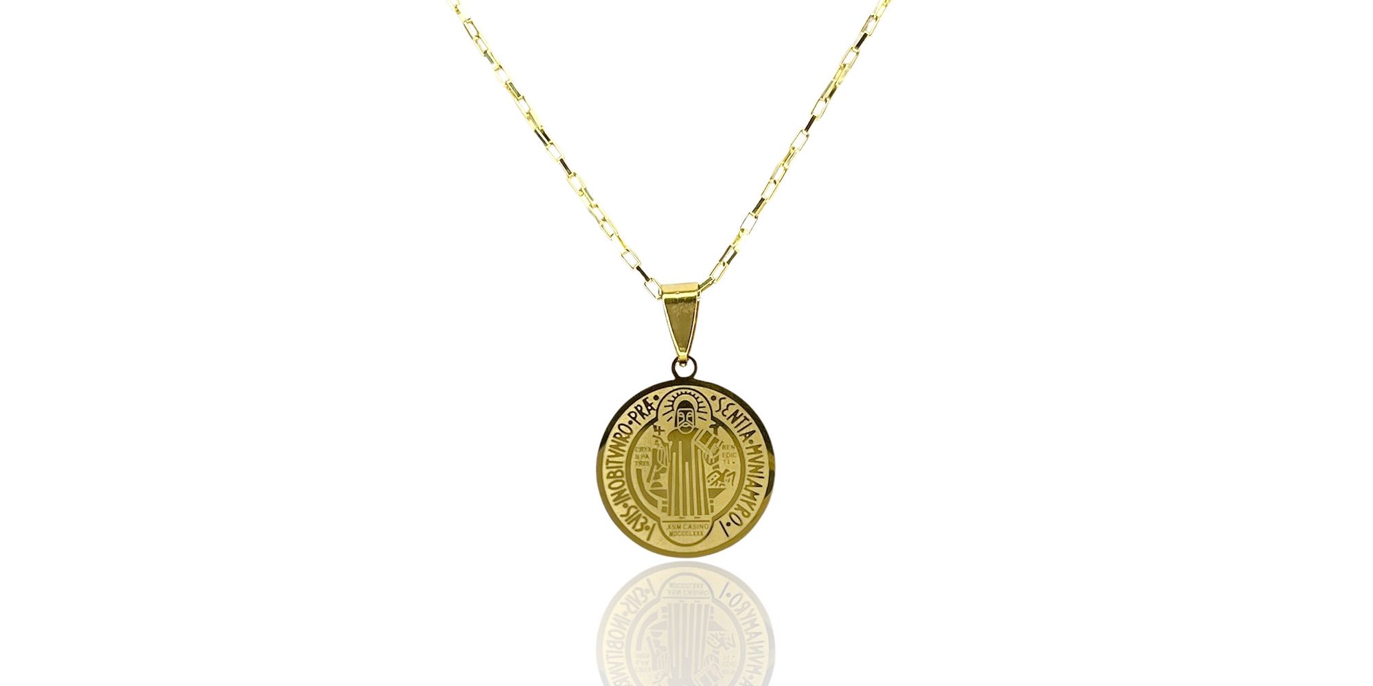 Pingente Medalha são Bento Aço Dourado
