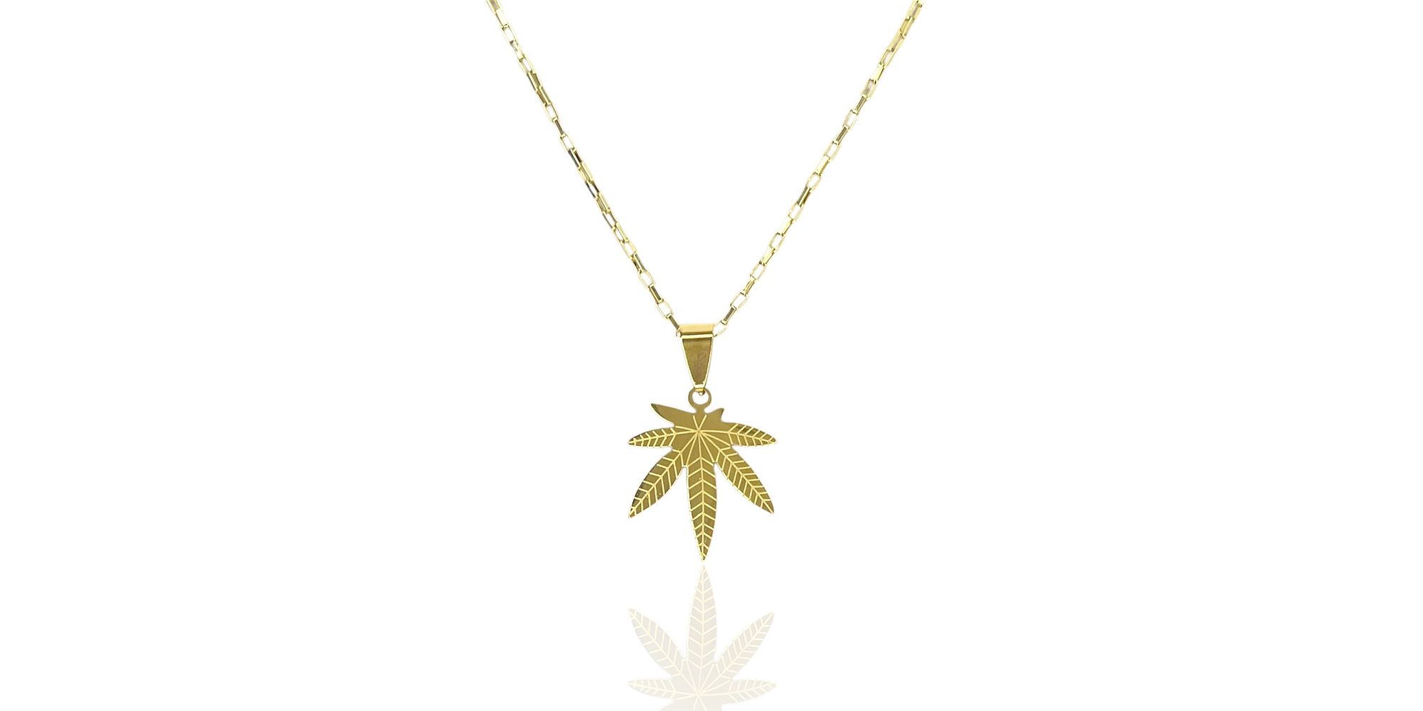 Pingente Folha Maconha Aço Dourado 