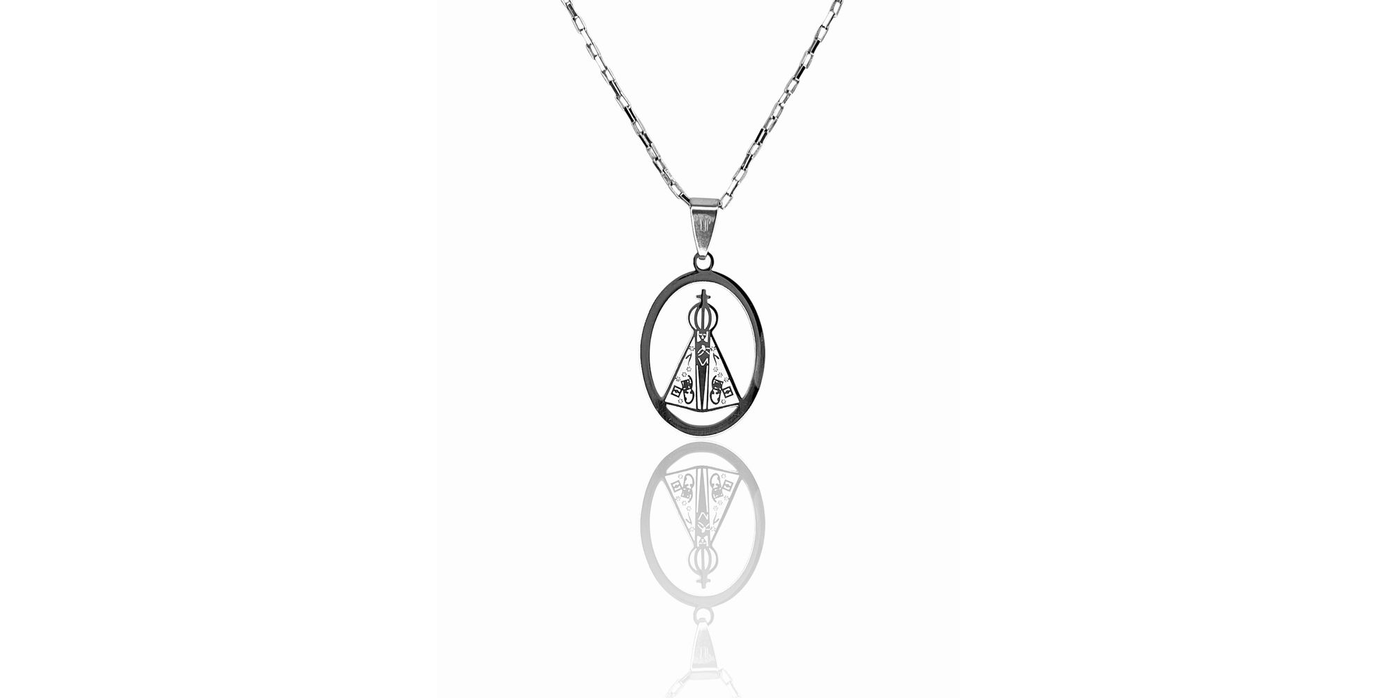 Pingente Nossa Senhora Oval Aço Inoxidável 