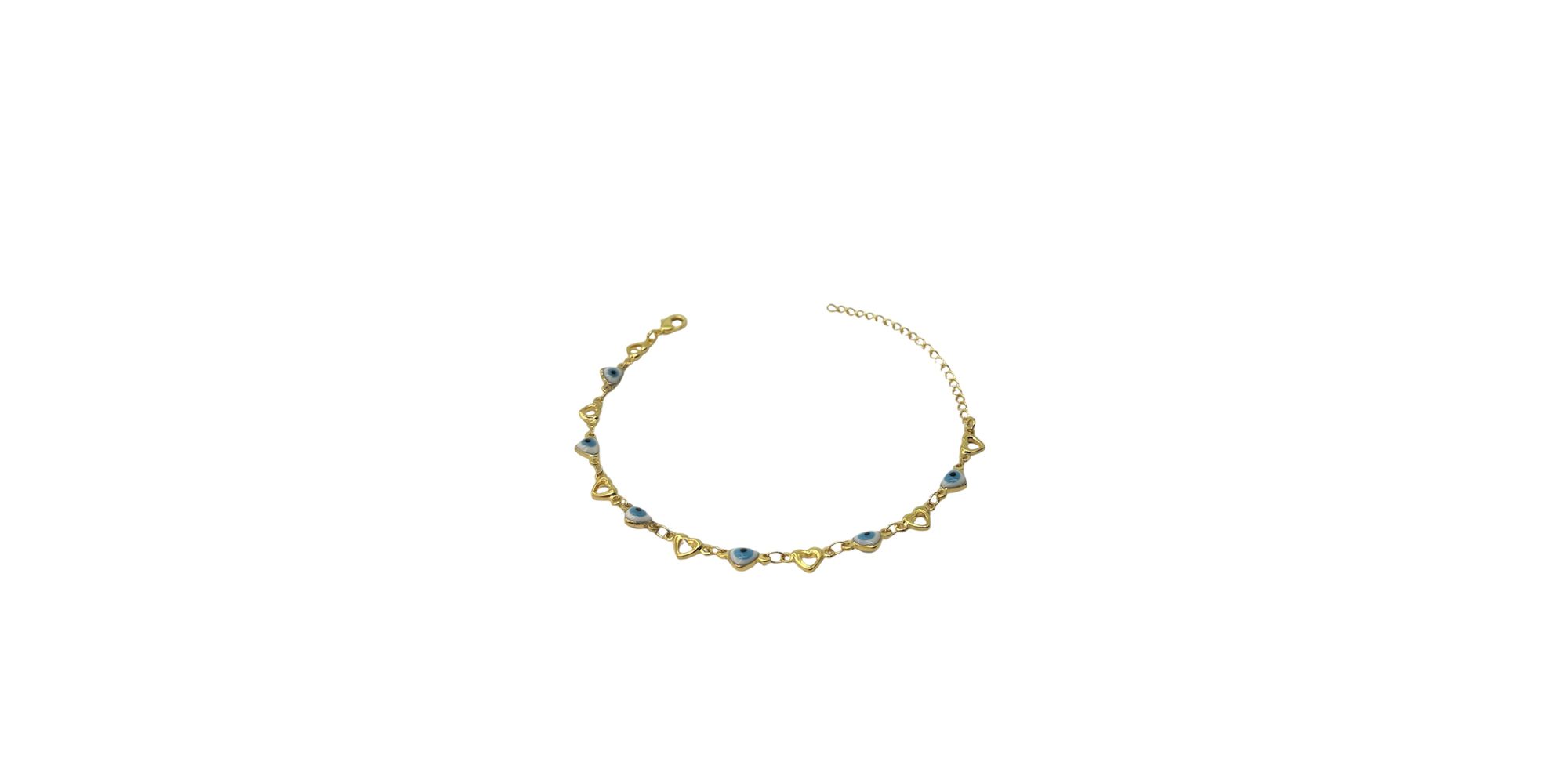Pulseira Olho Grego Coração Vazado Azul Claro Banh... - RC JOIAS BY RUDI