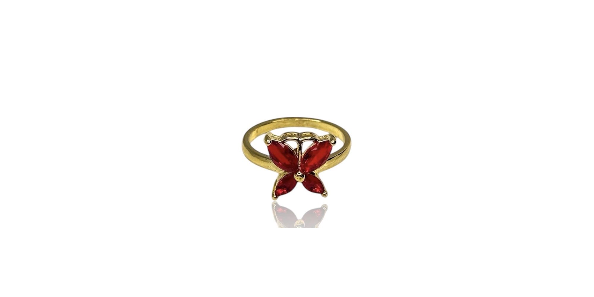 Anel Borboleta Vermelho Banhado A Ouro 18k