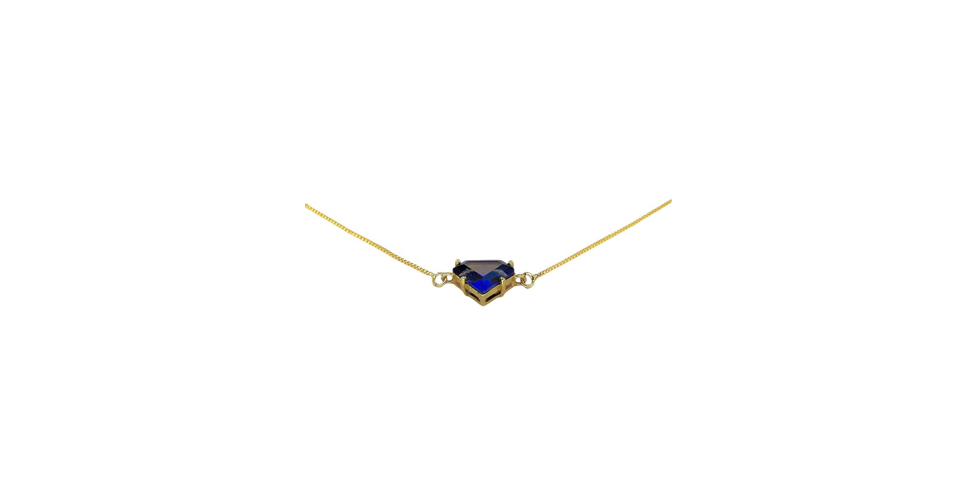 Colar Diamante Azul Royal Banhado A Ouro 18K