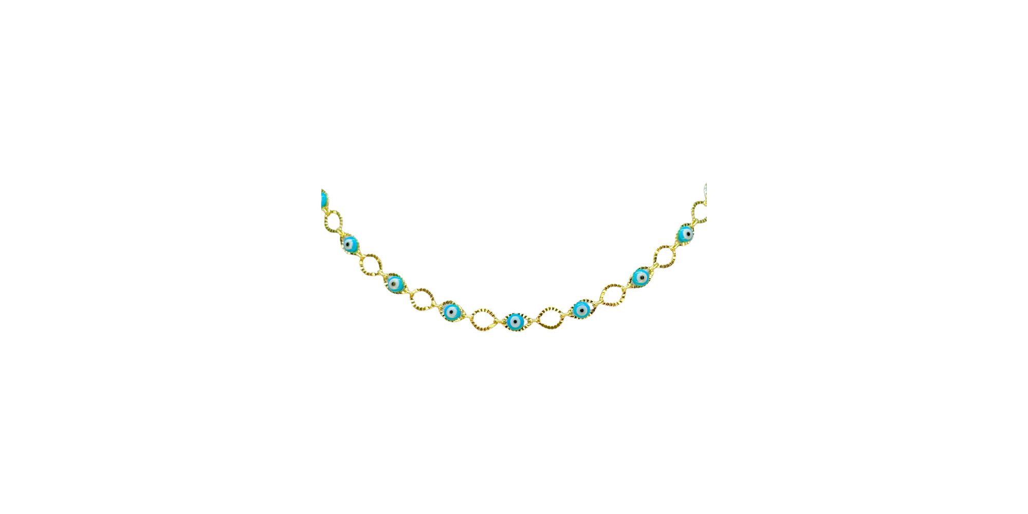Colar Olho Grego Chinês Pequeno Azul Claro Banhado A Ouro 18K