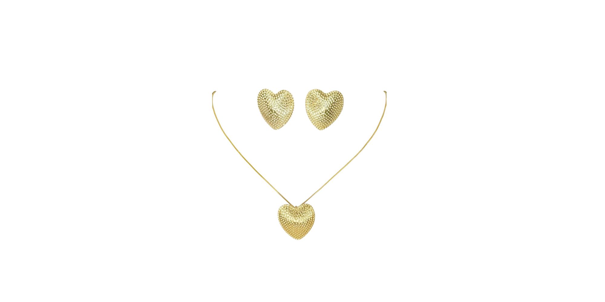 Conjunto Coração Pontilhado Banhado A Ouro 18K