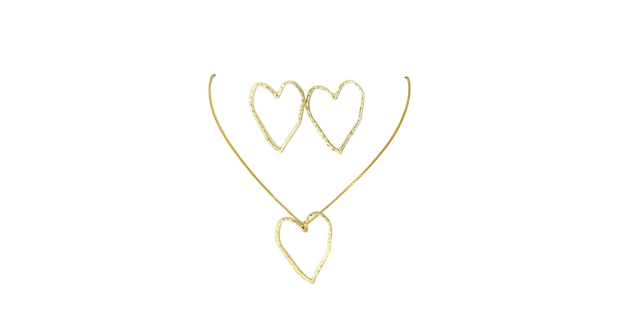 Conjunto Coração Torto Banhado A Ouro 18K