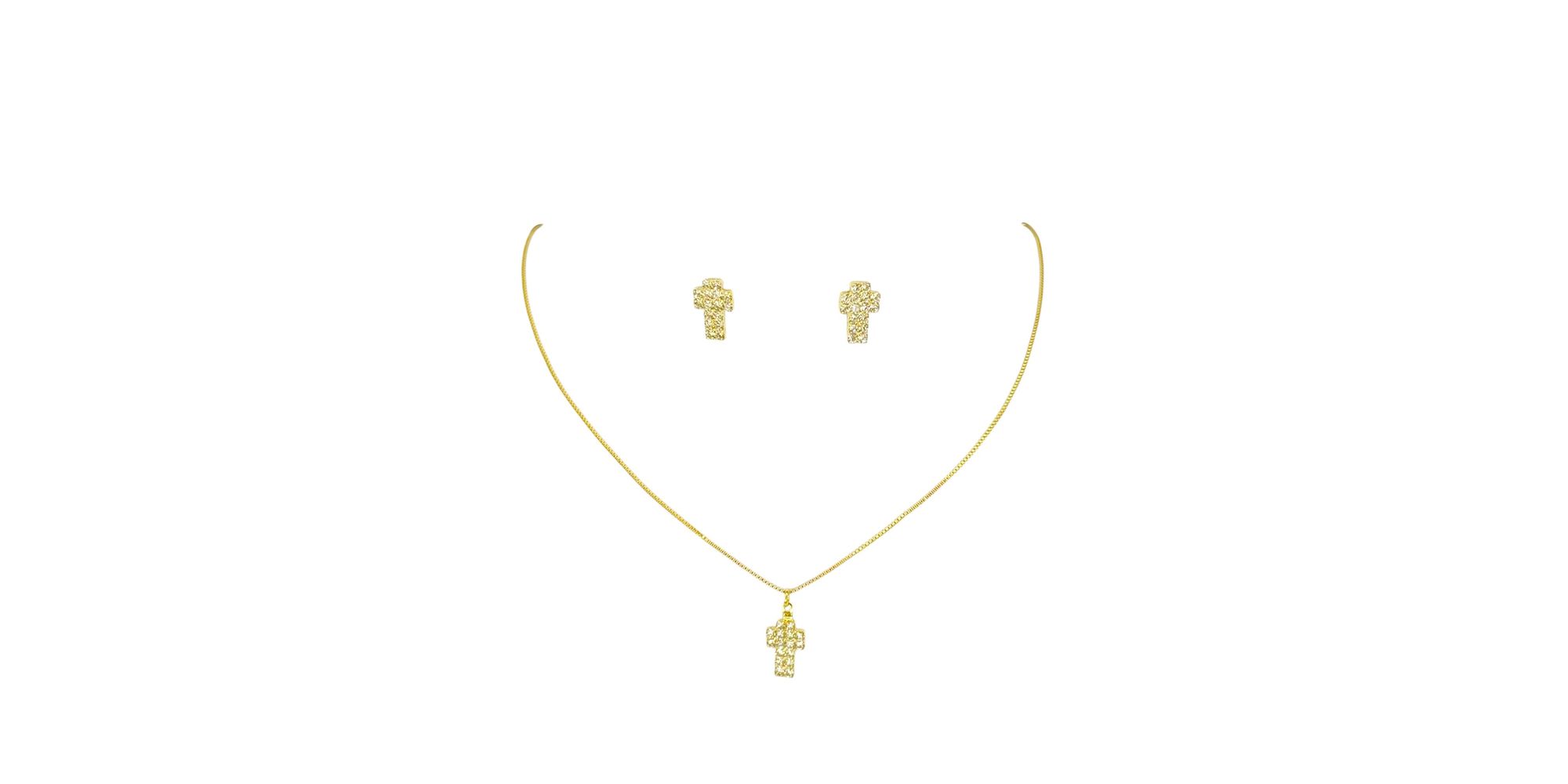 Conjunto Mini Cruz Strass Banhado A Ouro 18K