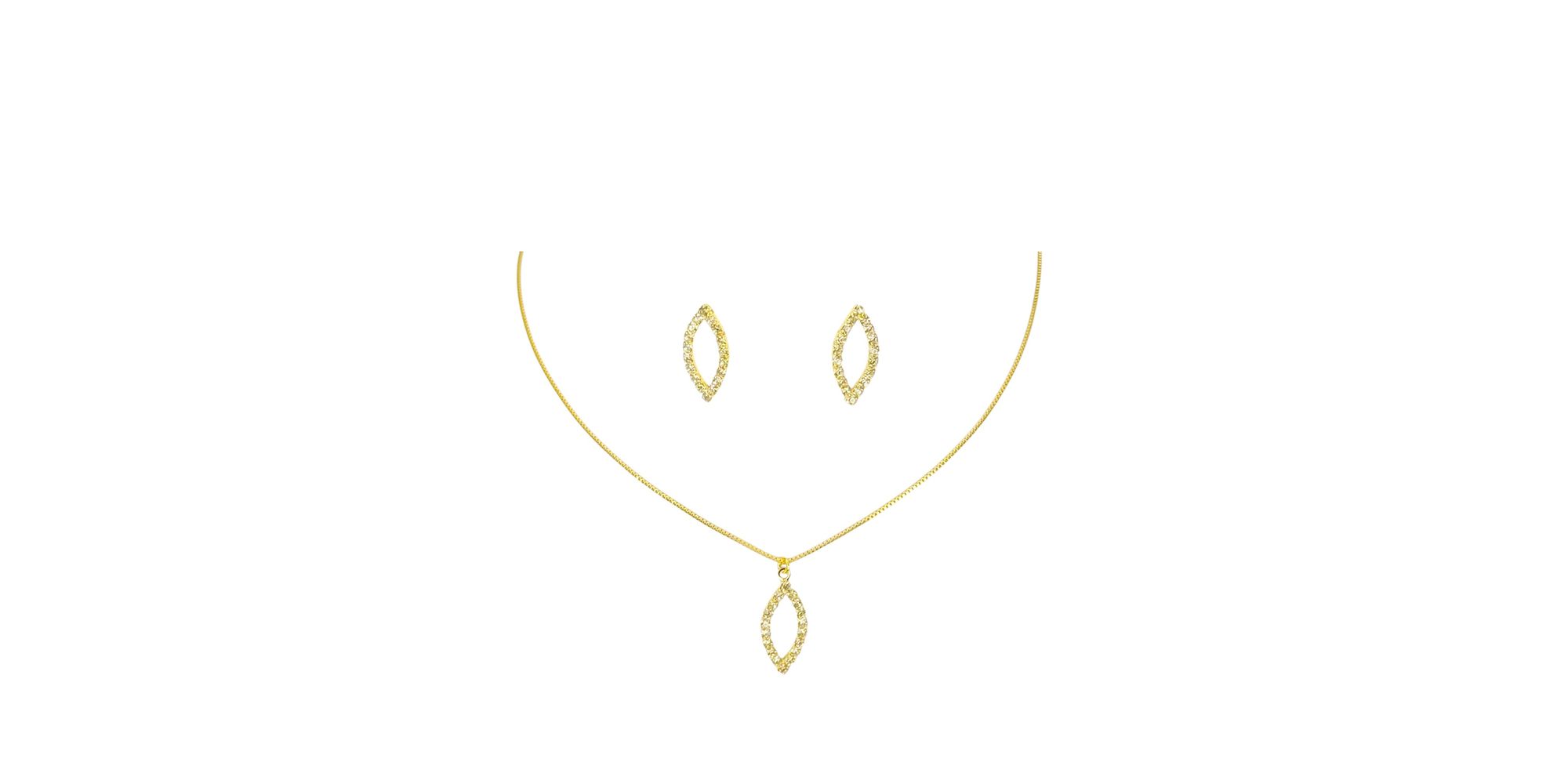 Conjunto Navete Vazado Strass Banhado A Ouro 18K