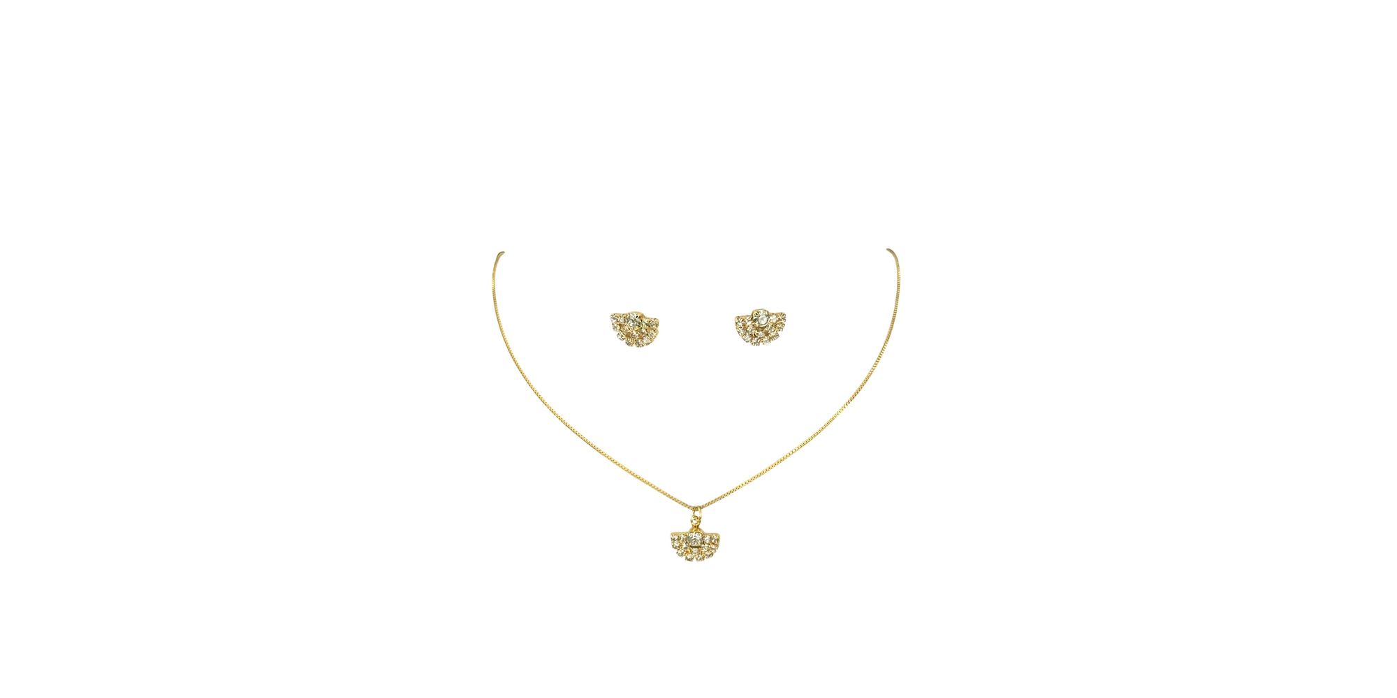Conjunto Leque Pequeno Strass Veneziana Banhado A Ouro 18K