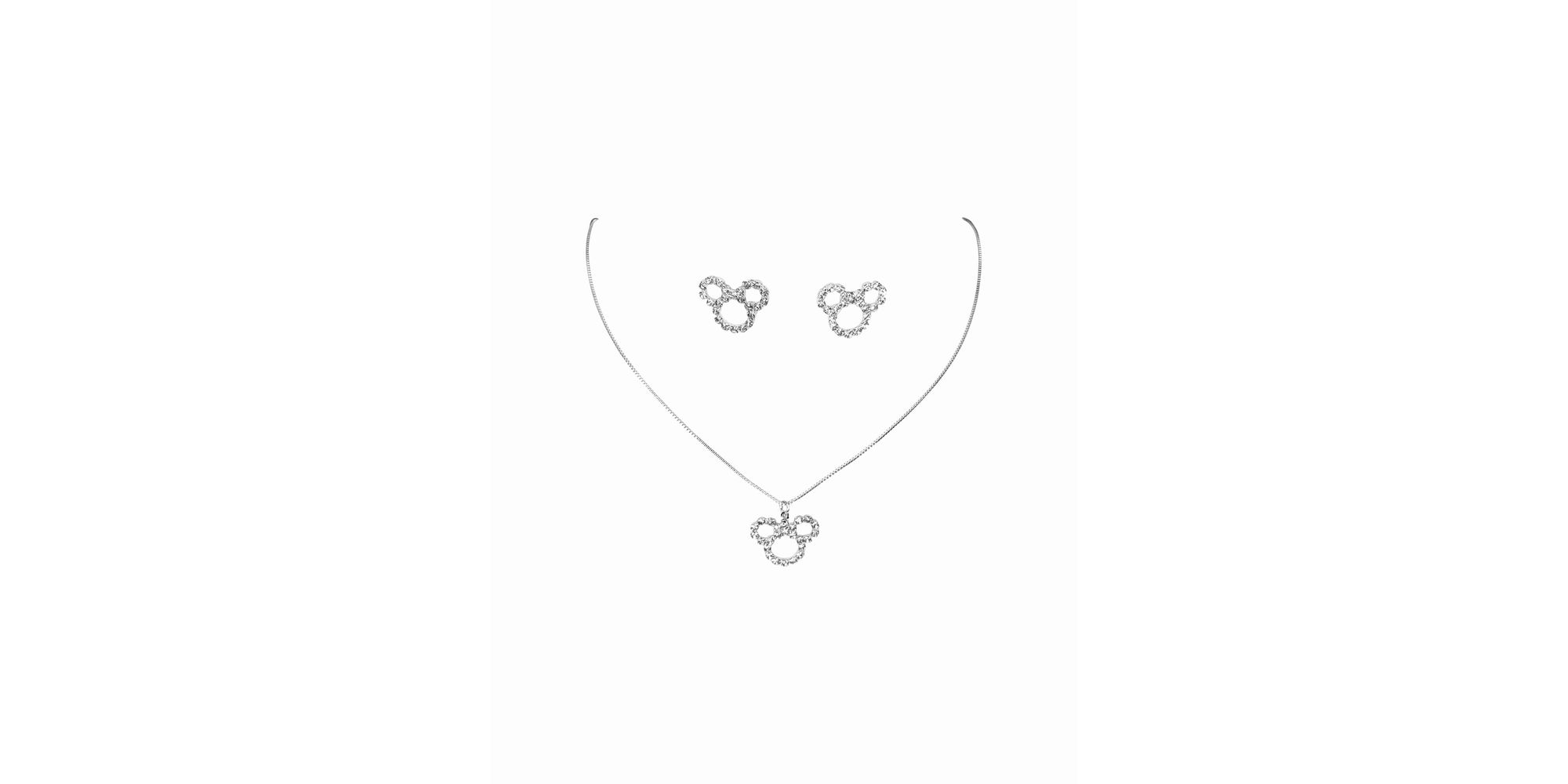 Conjunto Mickey Vazado Strass Banhado A Prata 925