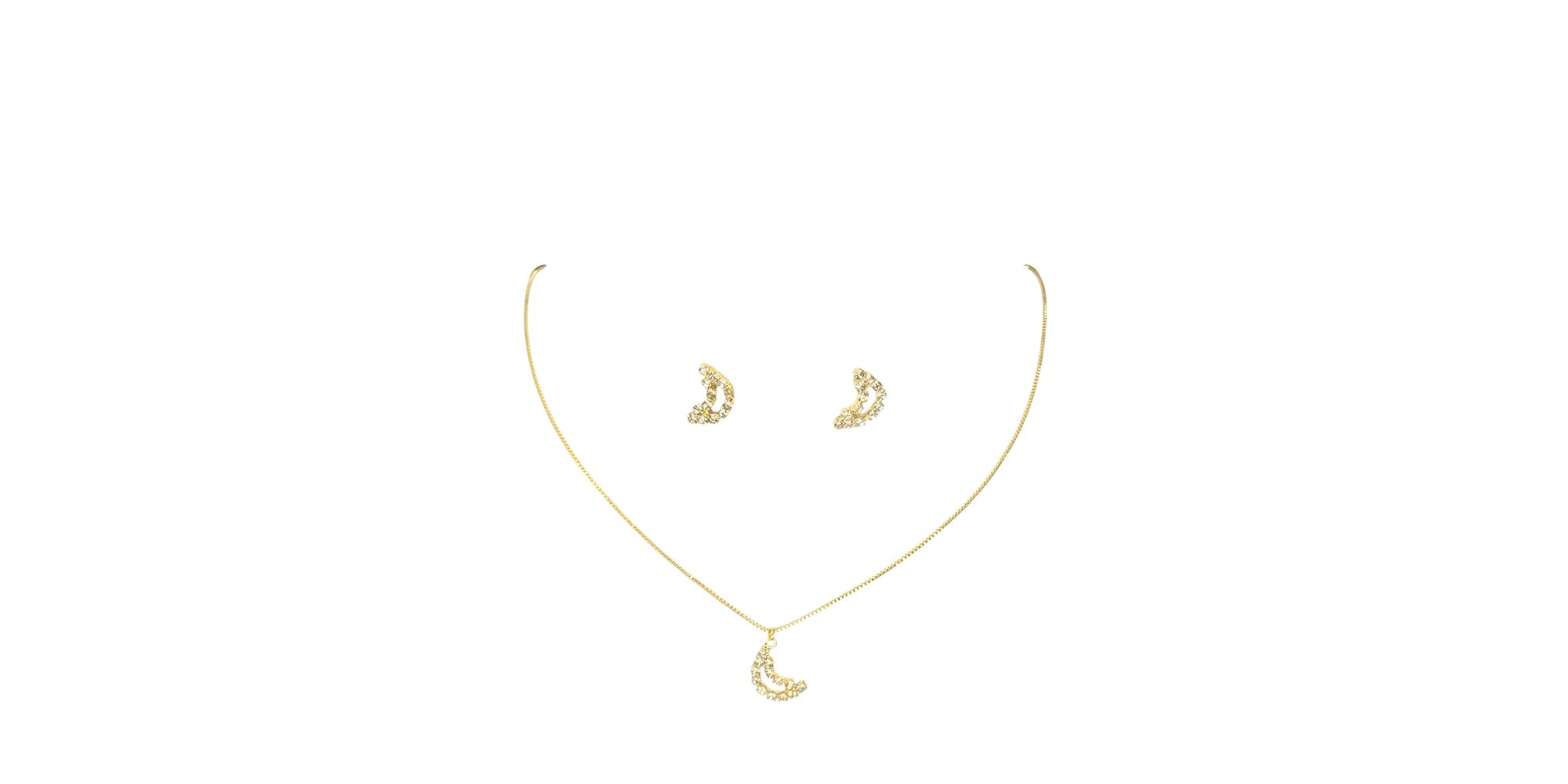 Conjunto Meia Lua Vazado Strass Banhado A Ouro 18K