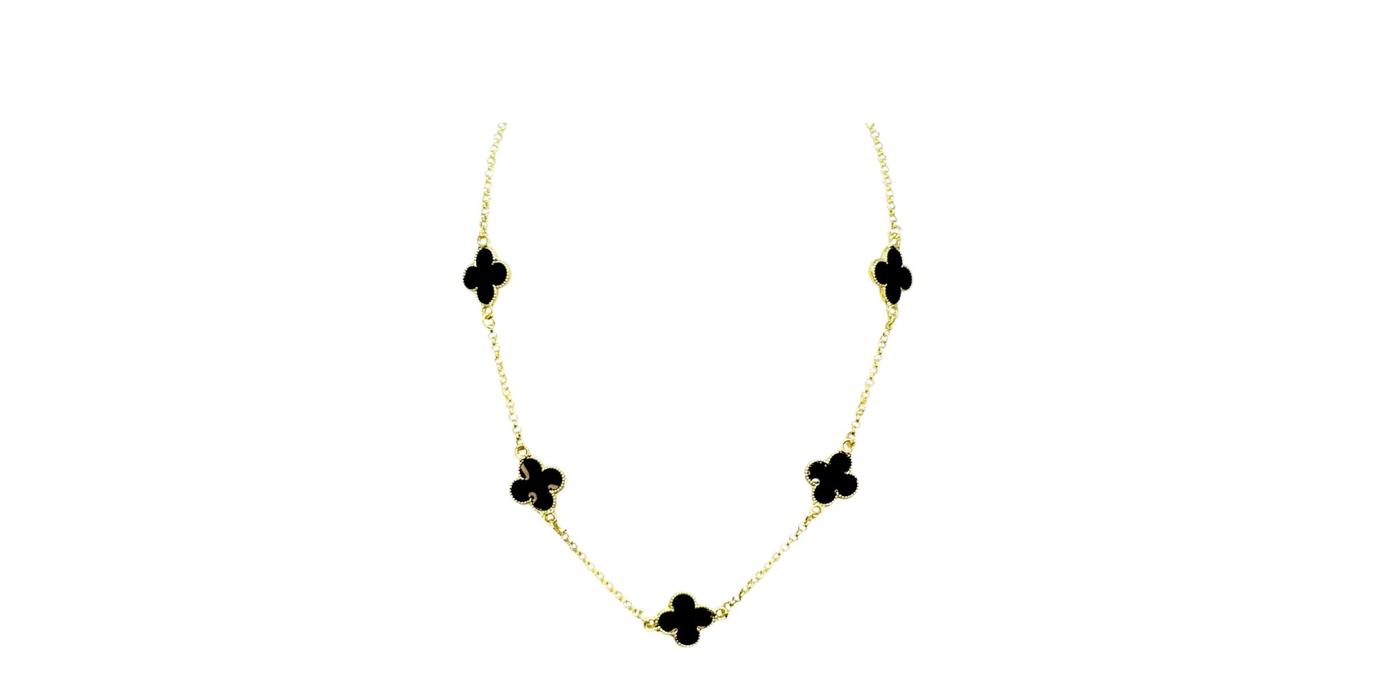 Colar Cinco Trevos Preto Virgínia Banhado A Ouro 18K
