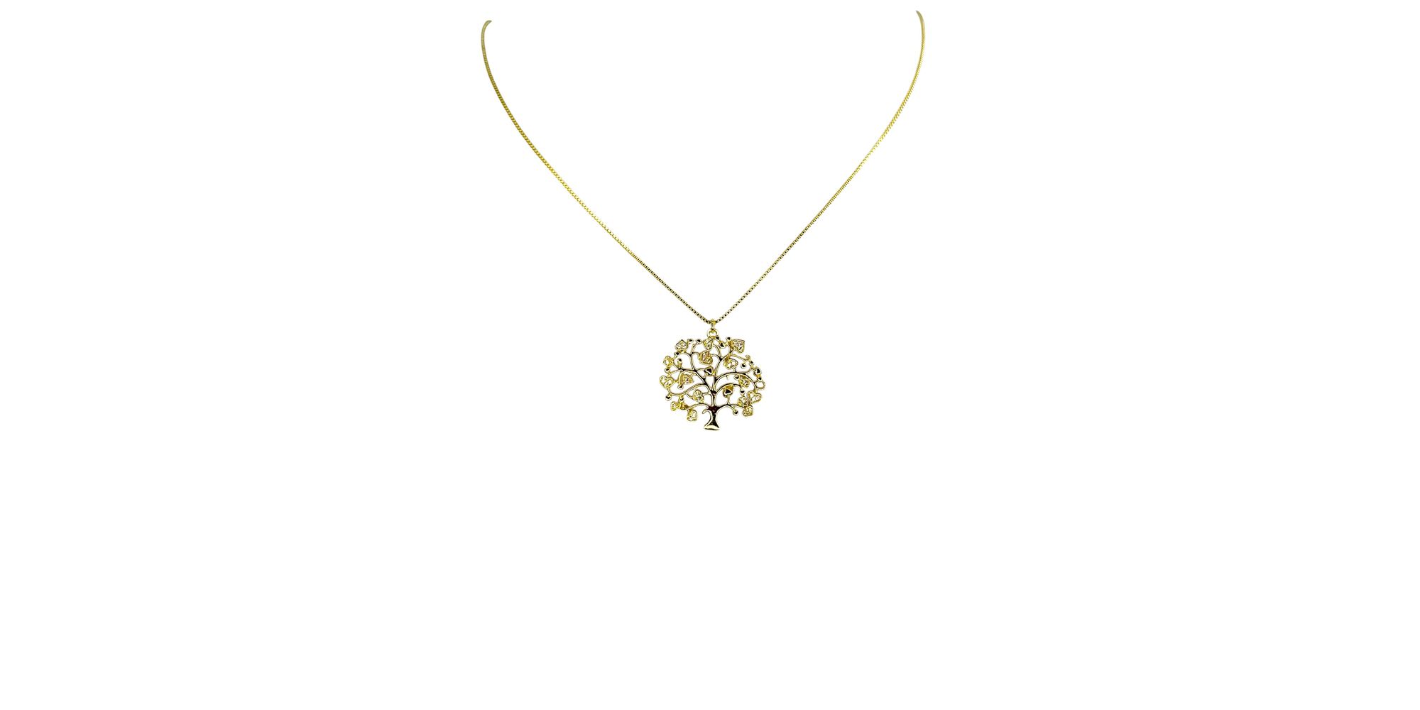Colar Árvore Da Vida Zircônia Banhado A Ouro 18K