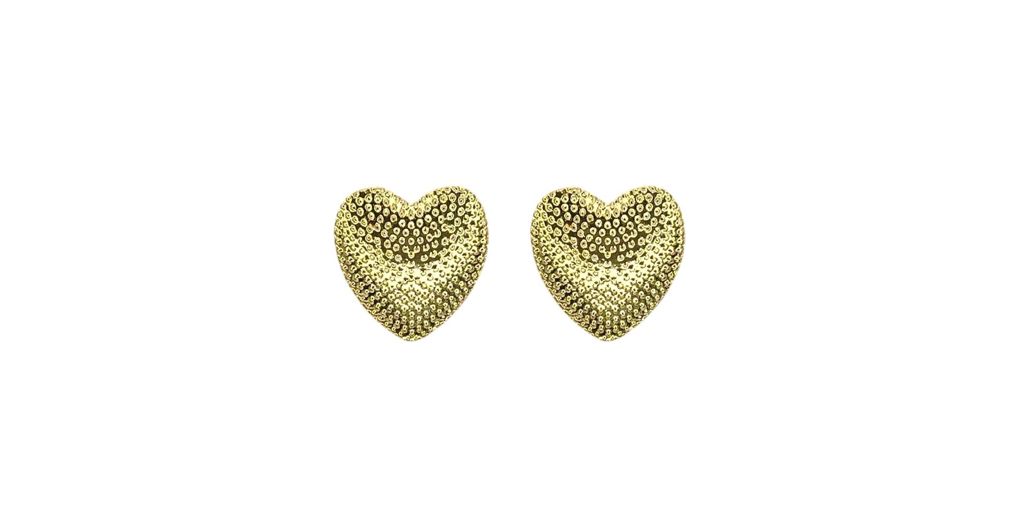 Brinco Coração Textura Banhado A Ouro 18K