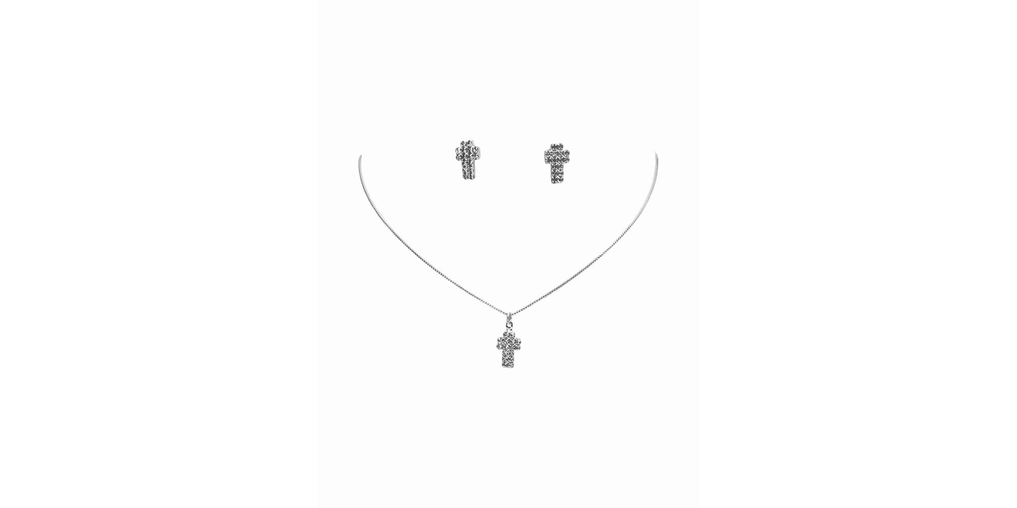 Conjuto Mini Cruz Strass Banhado A Prata 925