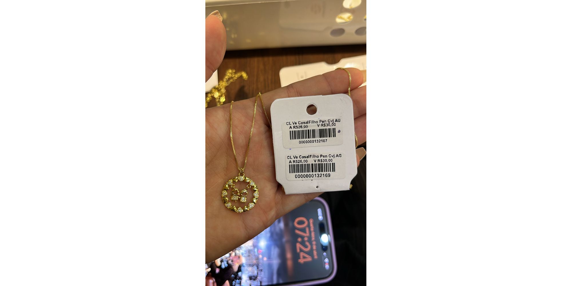Colar Veneziana Casal Filho Pendurado Cravejado Banhado A Ouro 18k