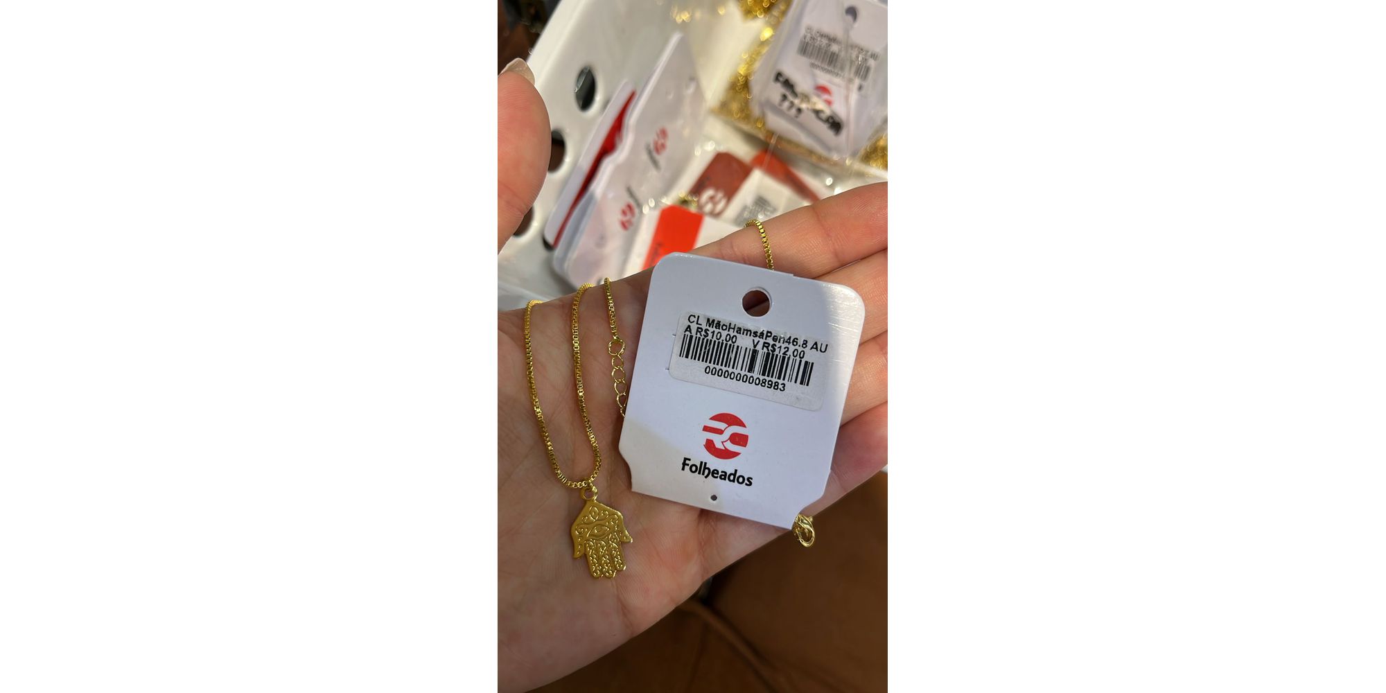 Colar Mão Hamsá Pendurado Banhado A Ouro 18K