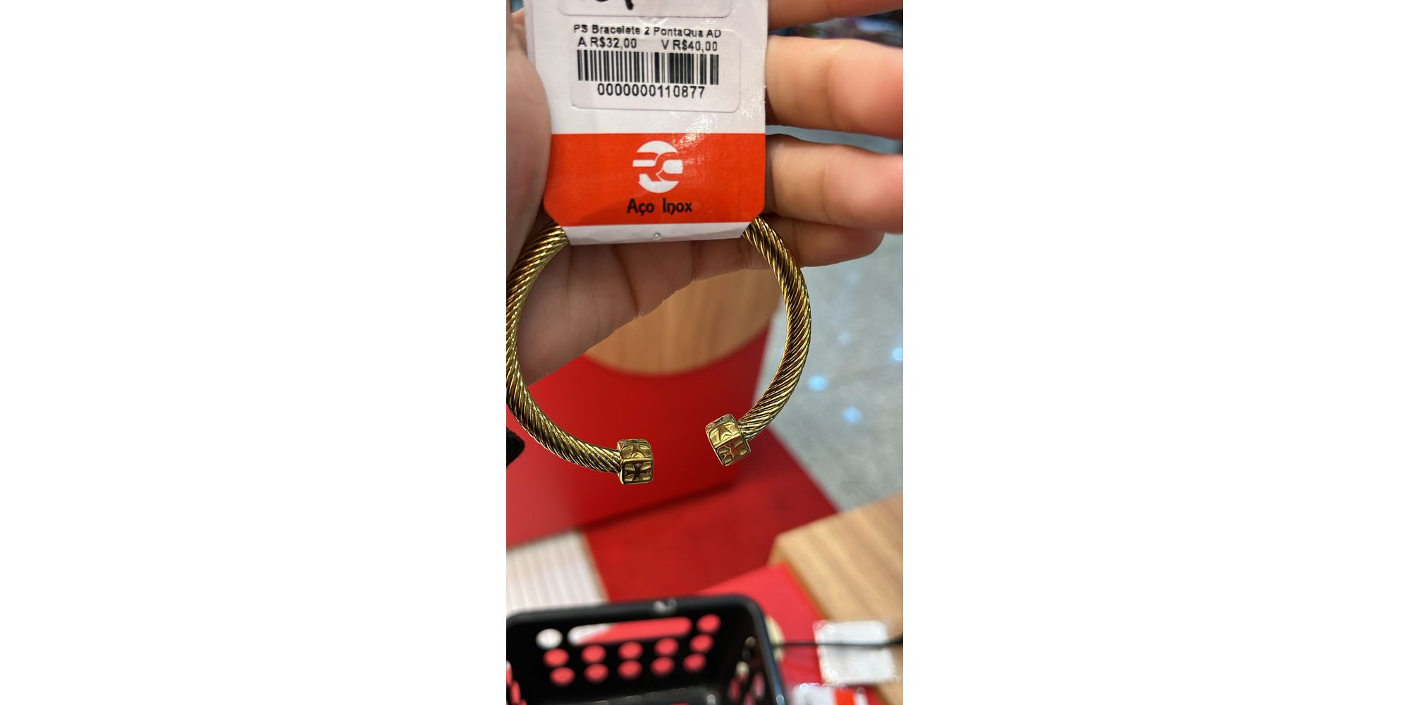 Pulseira Bracelete Duas Ponta Quadrada Aço Dourado... - RC JOIAS BY RUDI