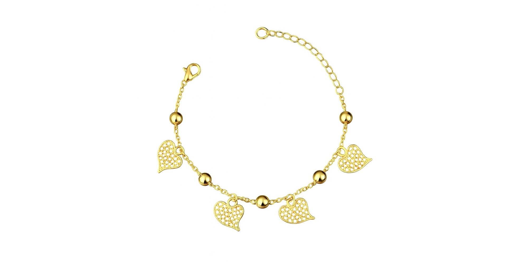 Pulseira Bolinha Coração Pendurado Banhado A Ouro 18K