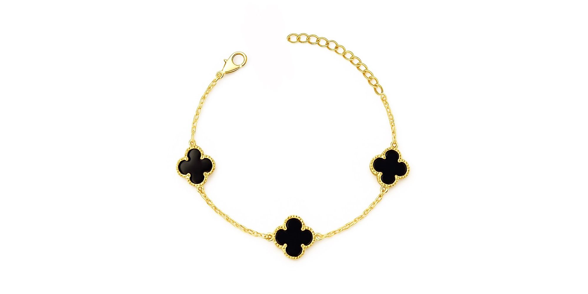 Pulseira Três Trevo Duo Preto Banhado A Ouro 18K