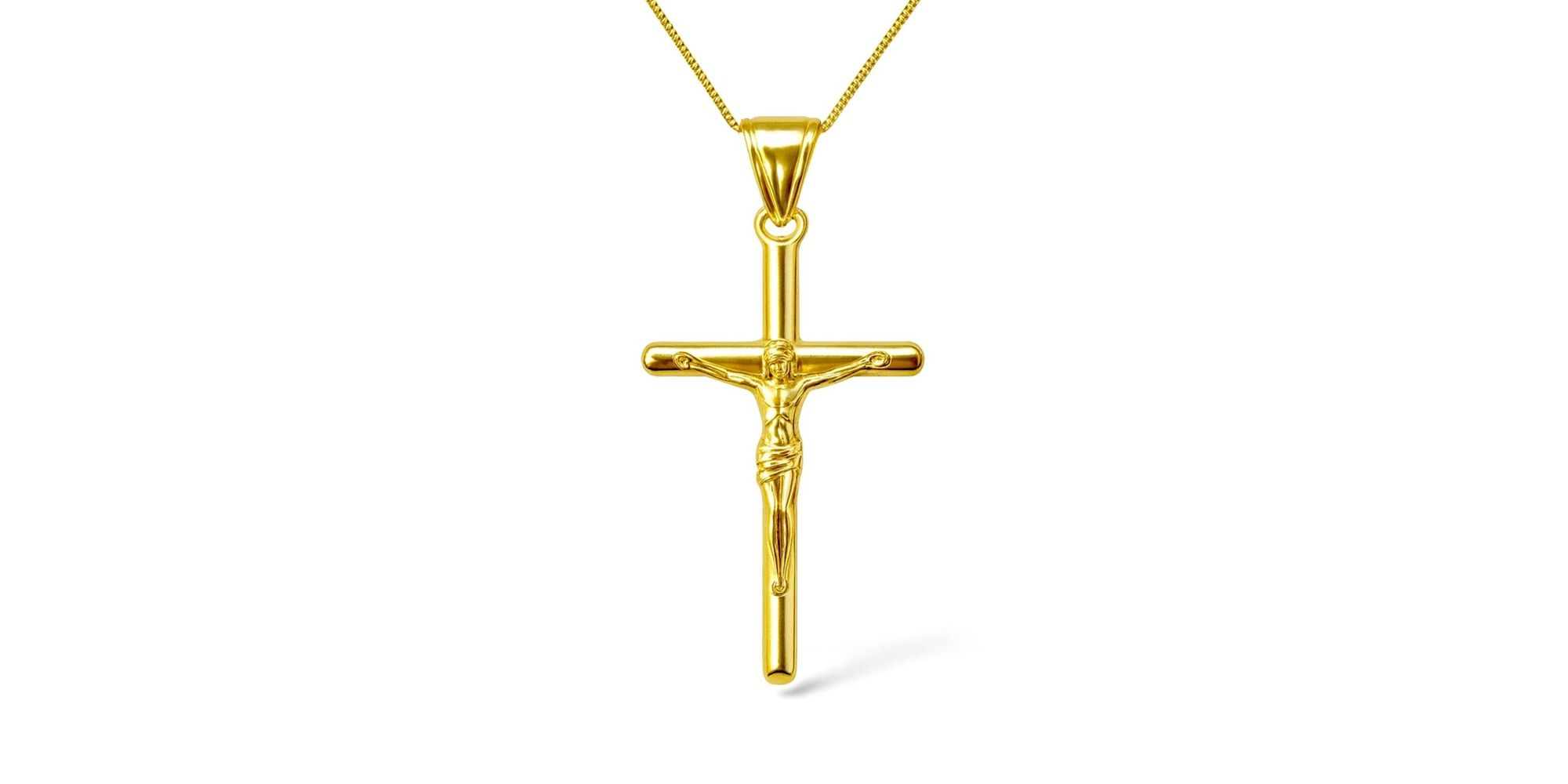 Pingente Jesus Na Cruz Aço Dourado 