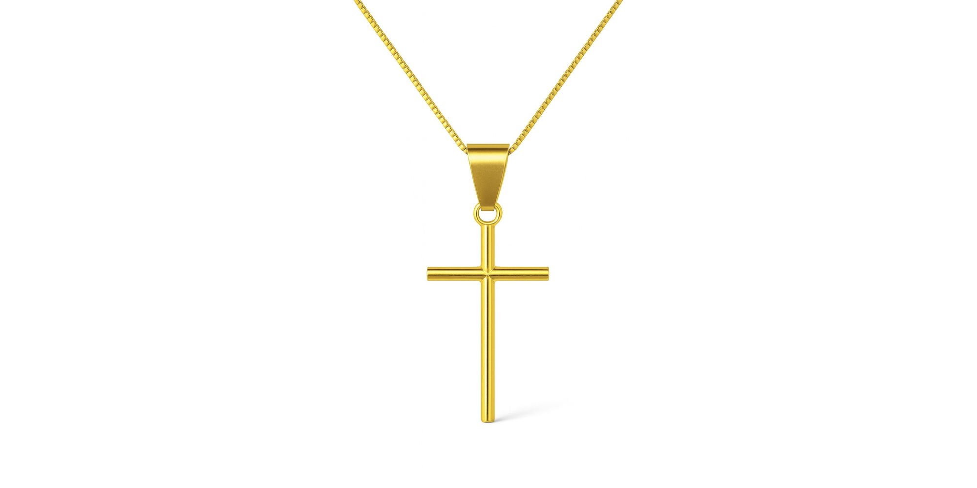 Pingente Cruz Palito Aço Dourado 