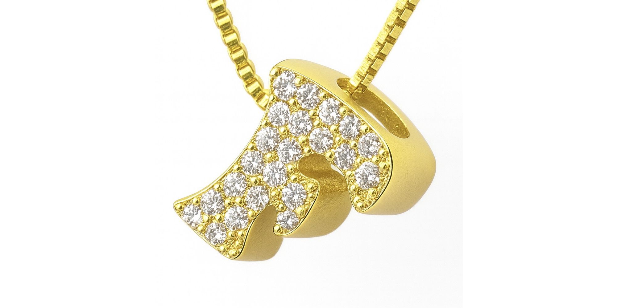 Pingente Letra F Cravejada Banhado a Ouro 18K