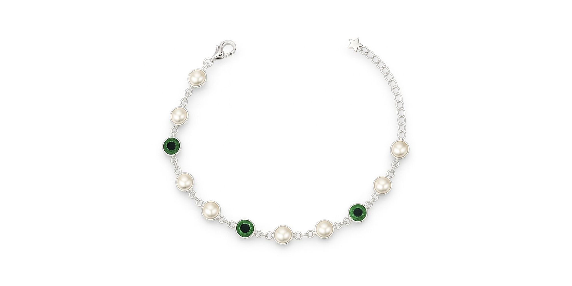Pulseira Pérola Tiffany Verde Banhado A Prata 925.