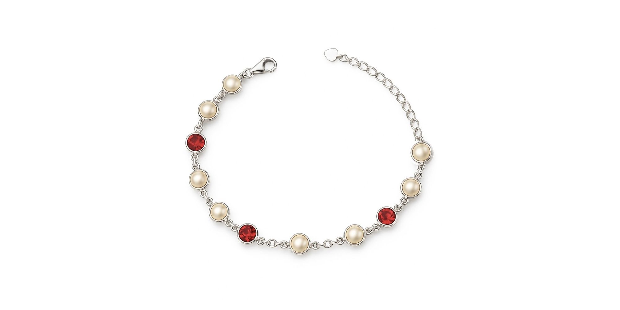 Pulseira Pérola Tiffany Vermelha Banhado A Prata 925.