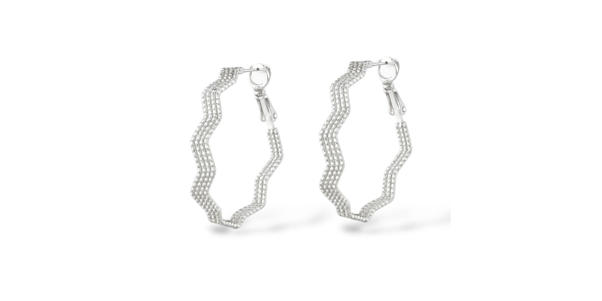 Brinco Argola ZigZag Três Fileiras Click Banhado a Prata 18K
