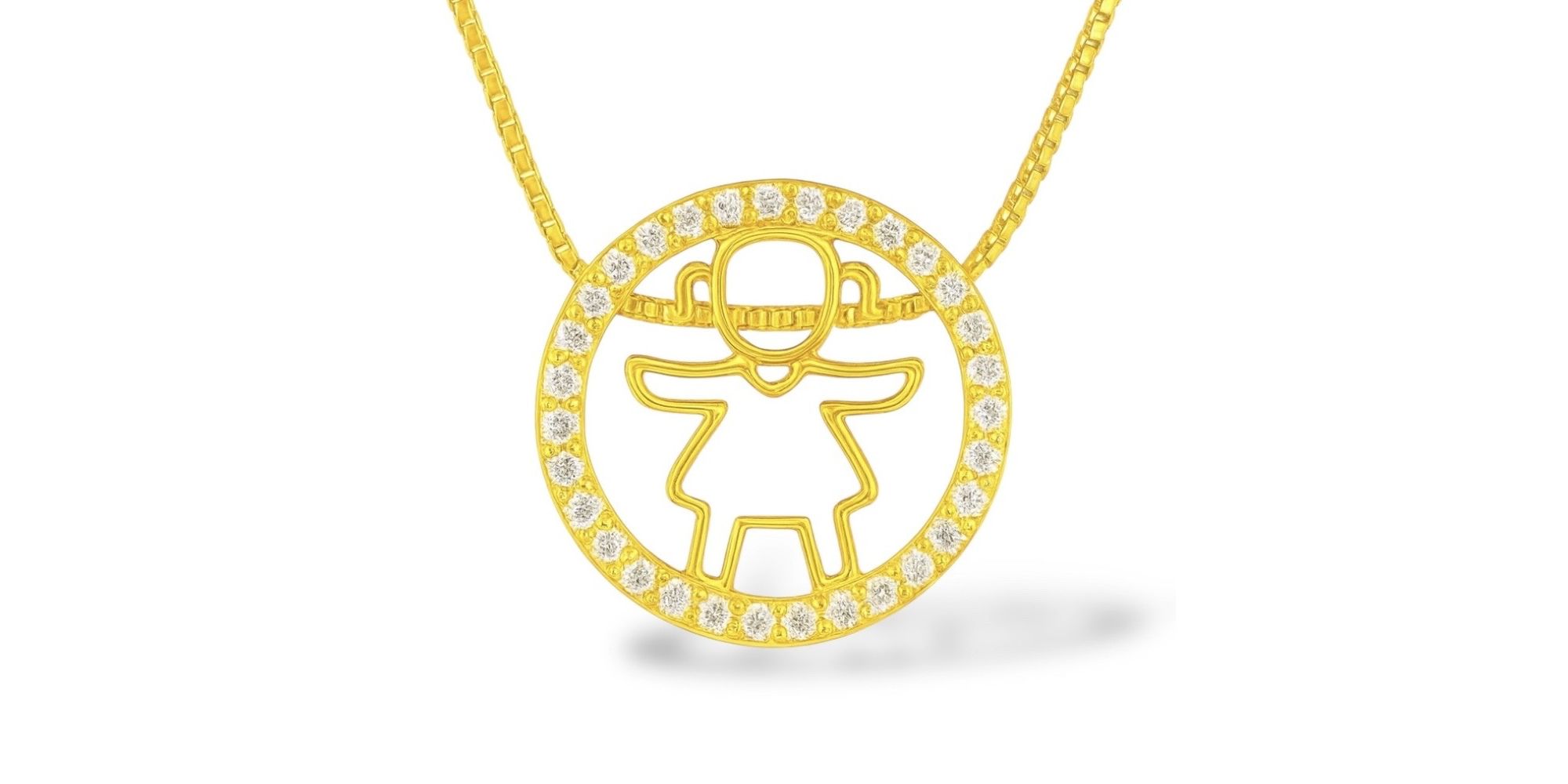 Pingente Menina Passante 15 Cravejado Banhado A Ouro 18k