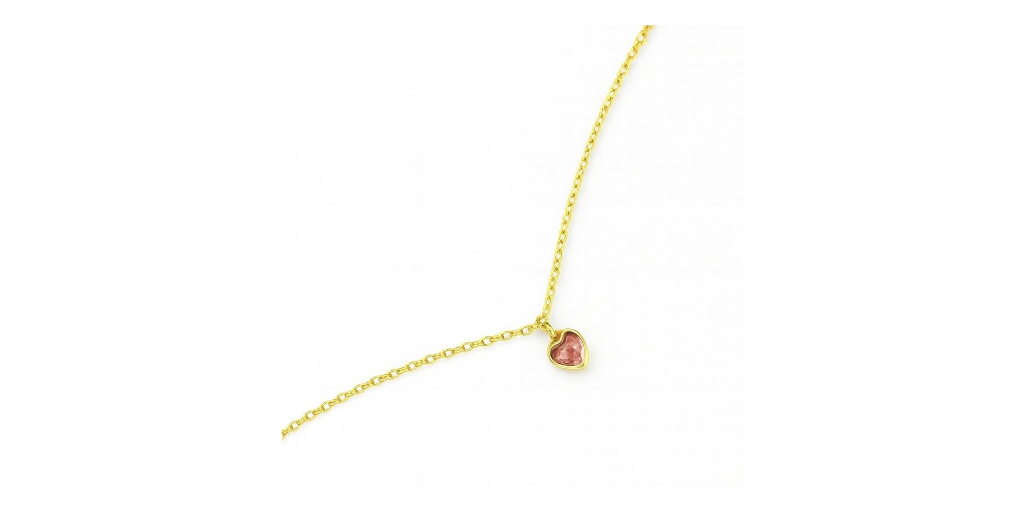Tornozeleira Elo Português Coração Rosa Banhado A ouro 18k