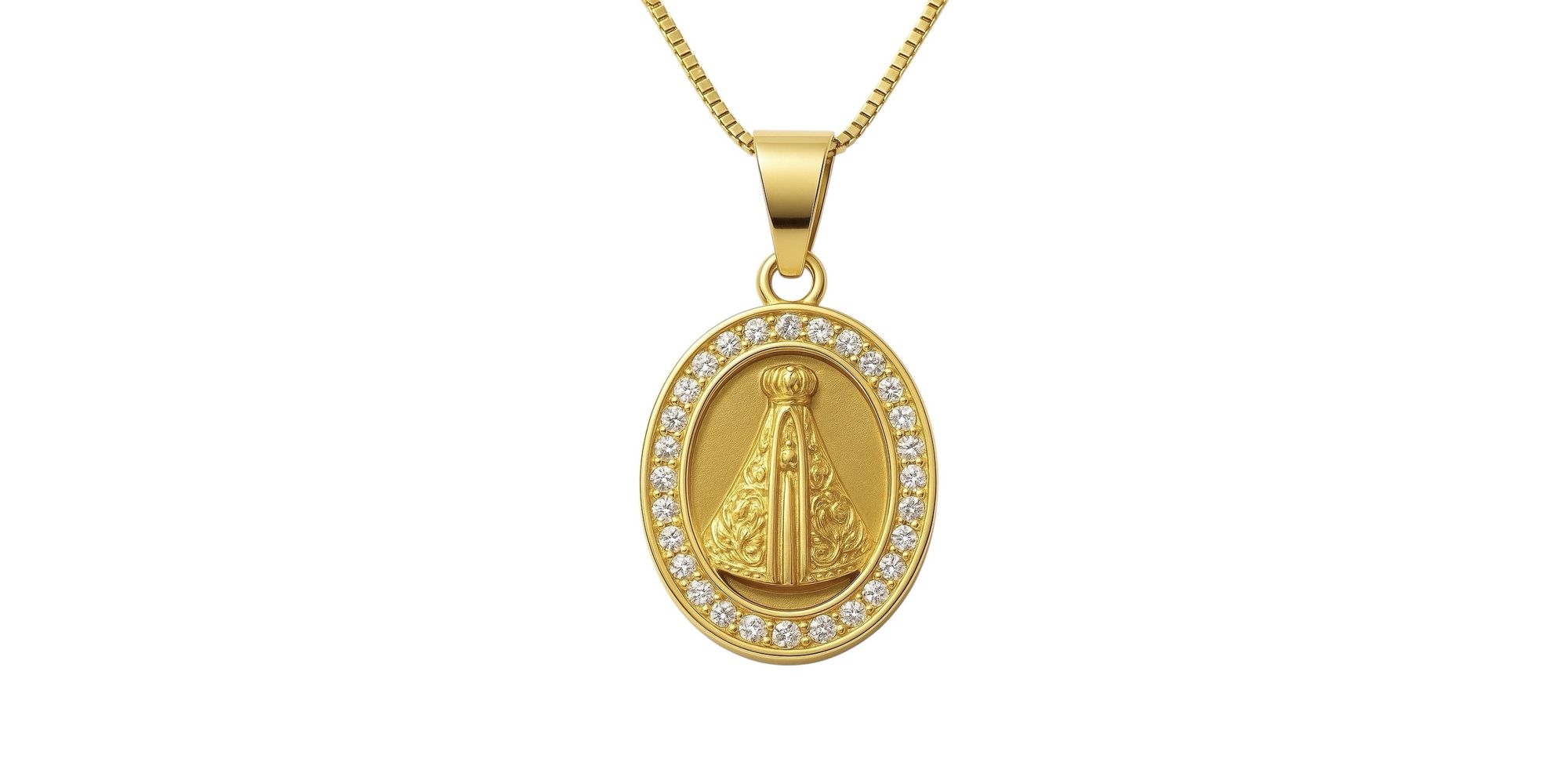 Pingente Nossa Senhora Cravejado Banhado A Ouro 18K