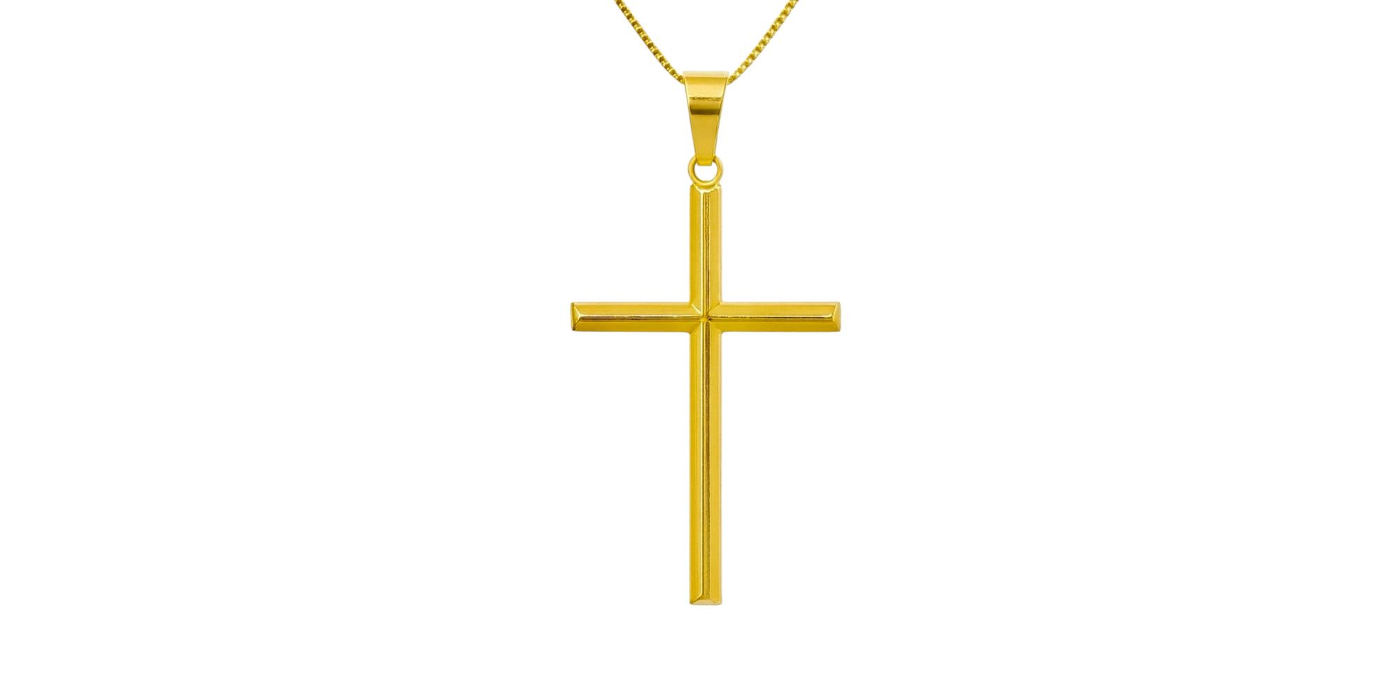 Pingente Latão Cruz Palito Banhado A Ouro 18K