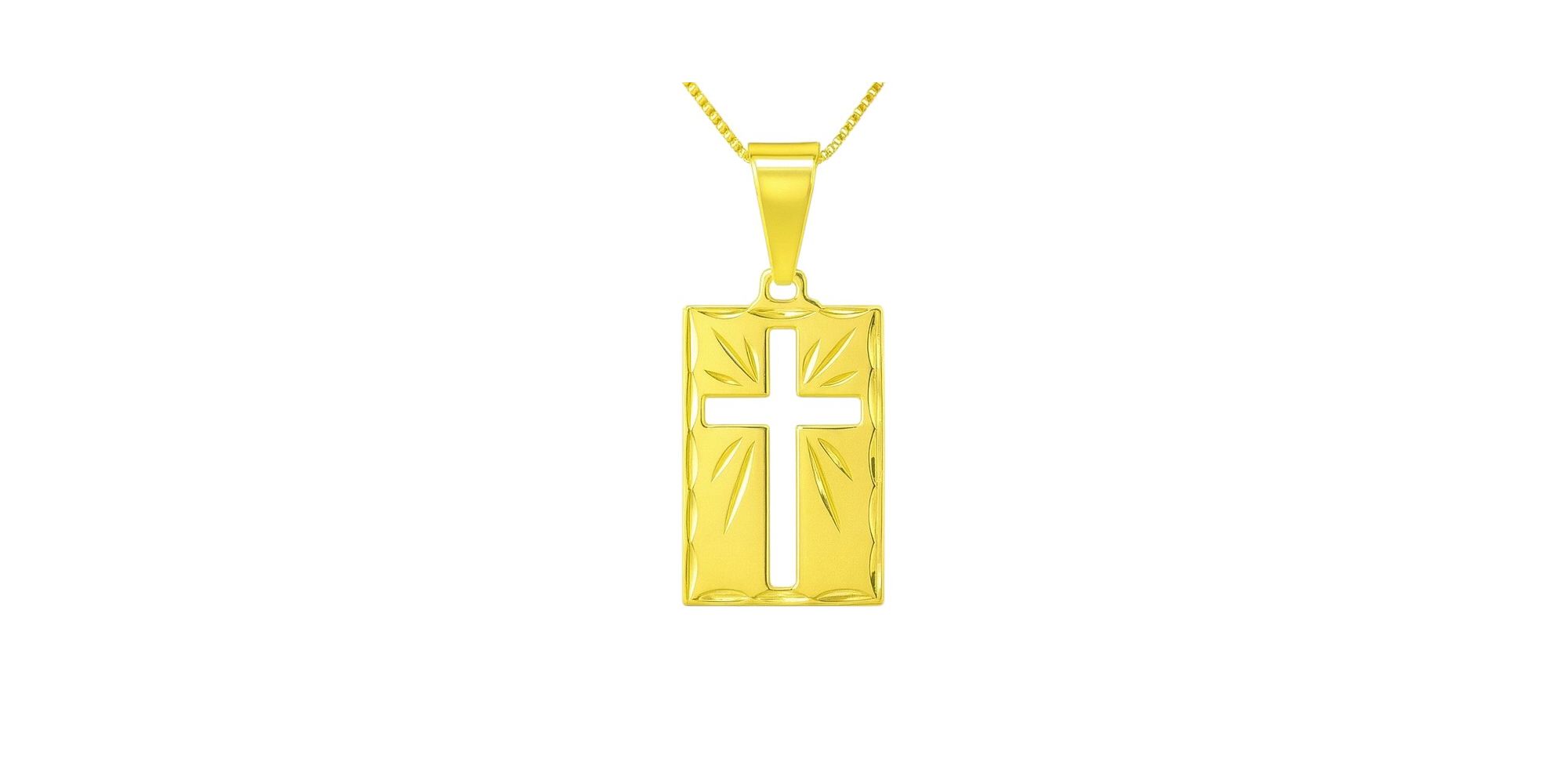 Pingente Latão Placa Cruz Vazado Banhado A Ouro 18K