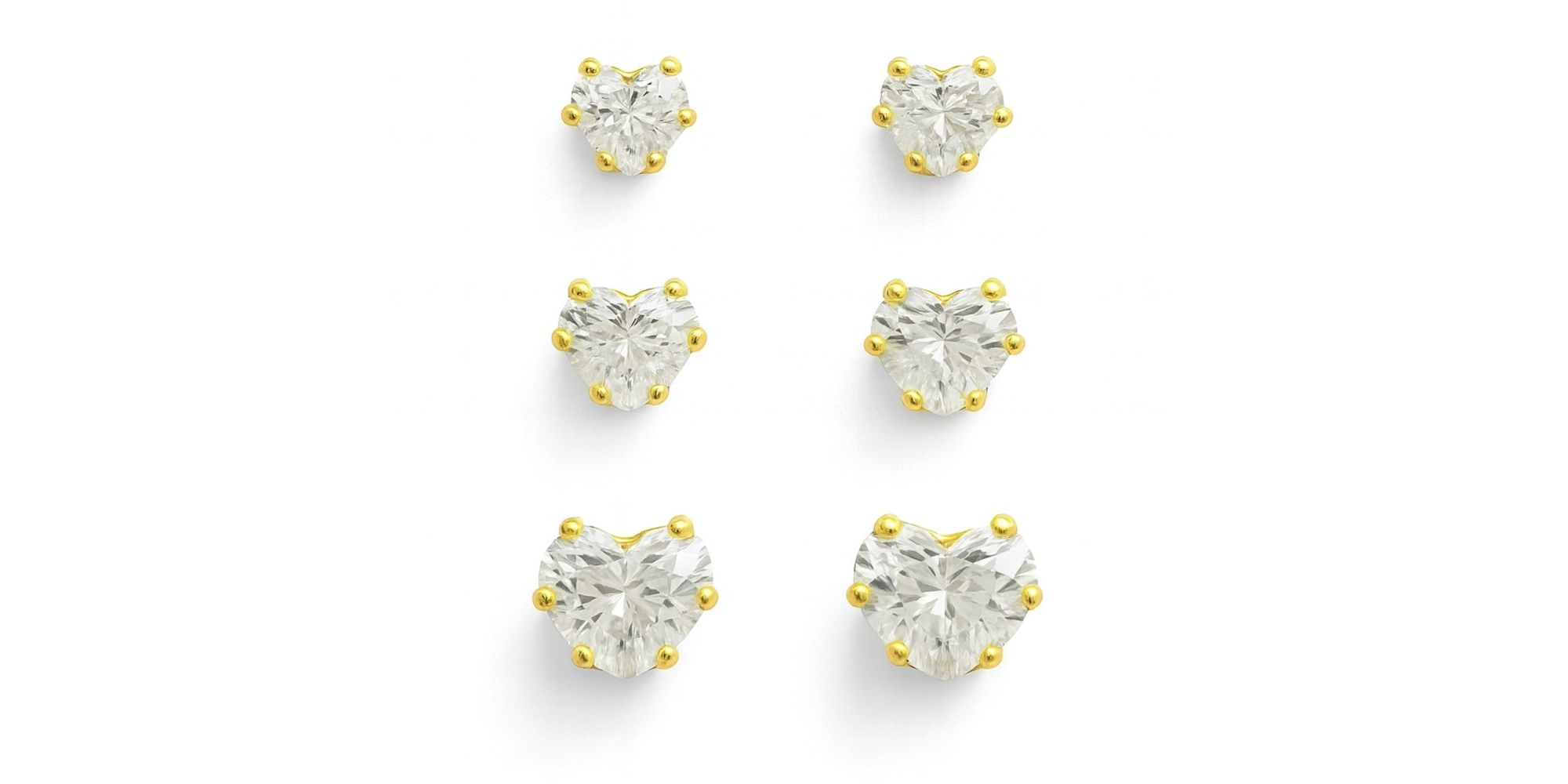 Brinco Trio Coração Cristal Zircônia Banhado a Ouro 18K
