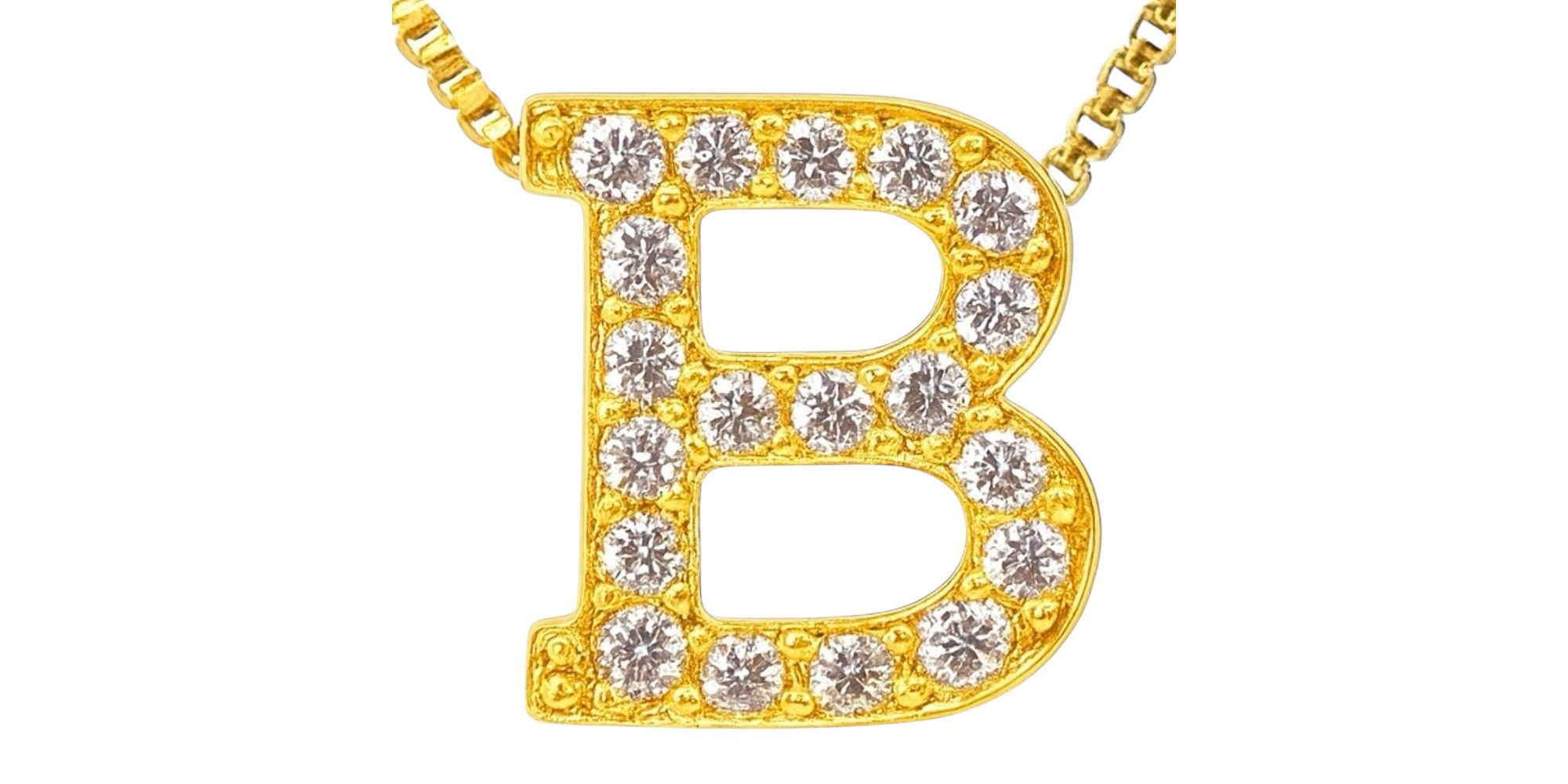 Pingente Latão Letra B Cravejada Zircônia Banhado A Ouro 18K