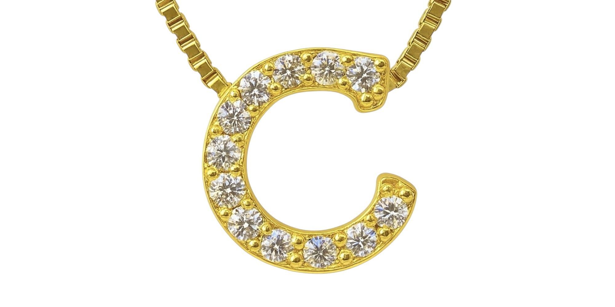 Pingente Latão Letra C Cravejada Zircônia Banhado A Ouro 18k