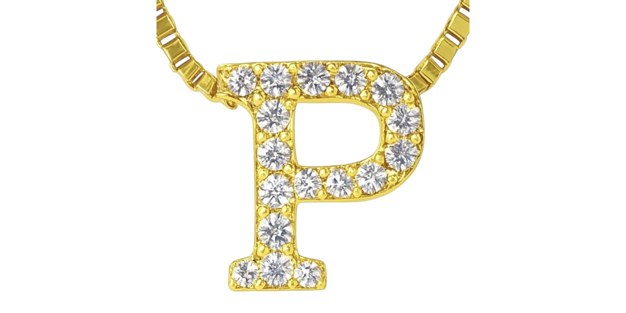 Pingente Latão Letra P Cravejada Zircônia Banhado A Ouro 18k