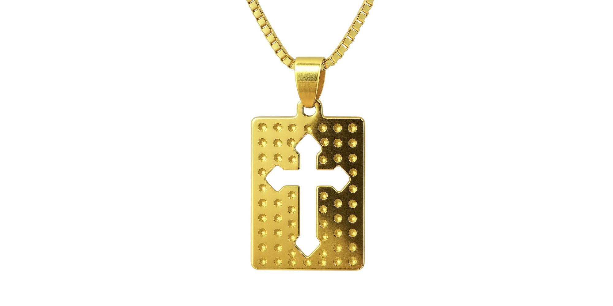 Pingente Placa Cruz Vazado Banhado a Ouro 18K 
