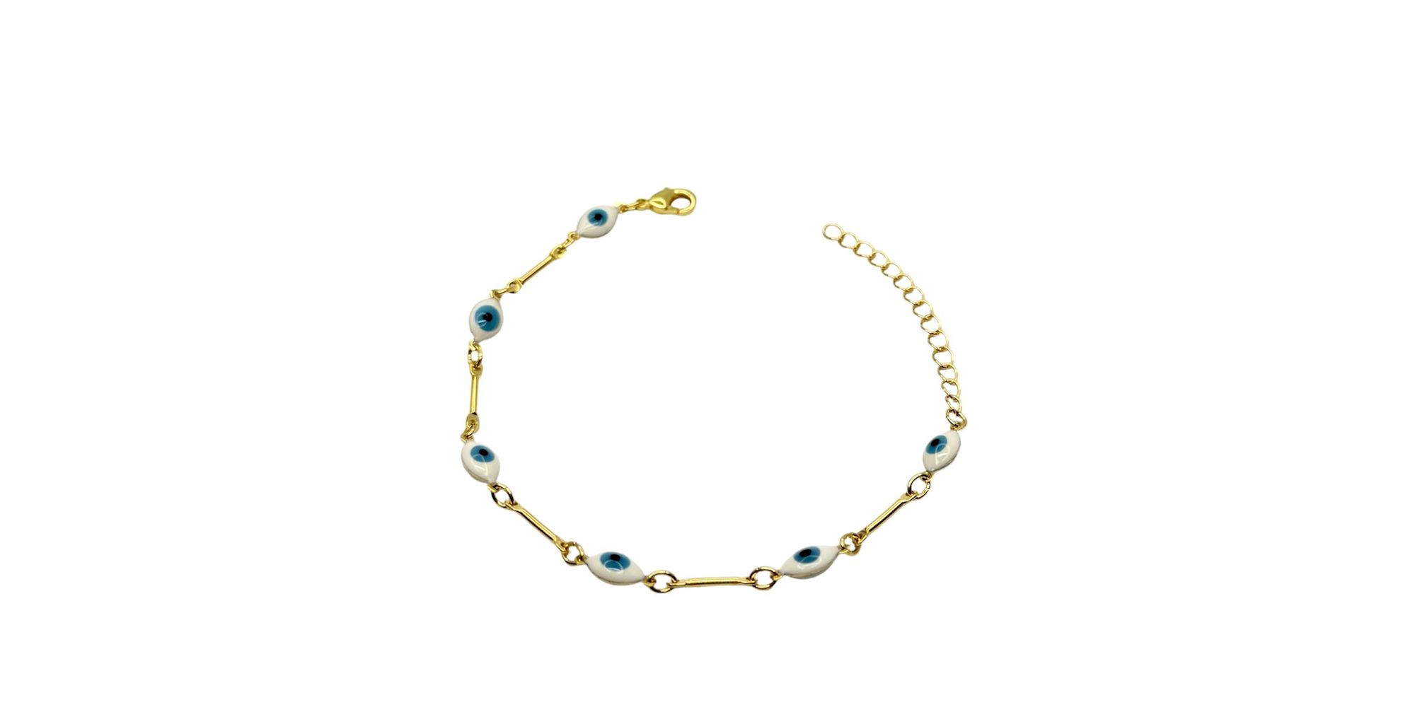 Pulseira Olho Grego Terceiro Pequeno Azul Claro Palito Banhado a Ouro 18K