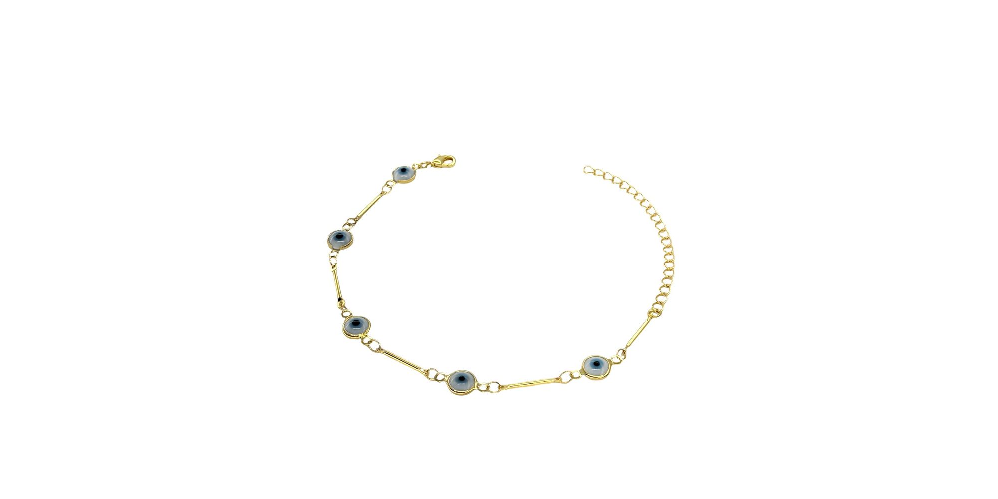 Pulseira Olho Grego Redondo Azul Claro Palito Banhado a Ouro 18K