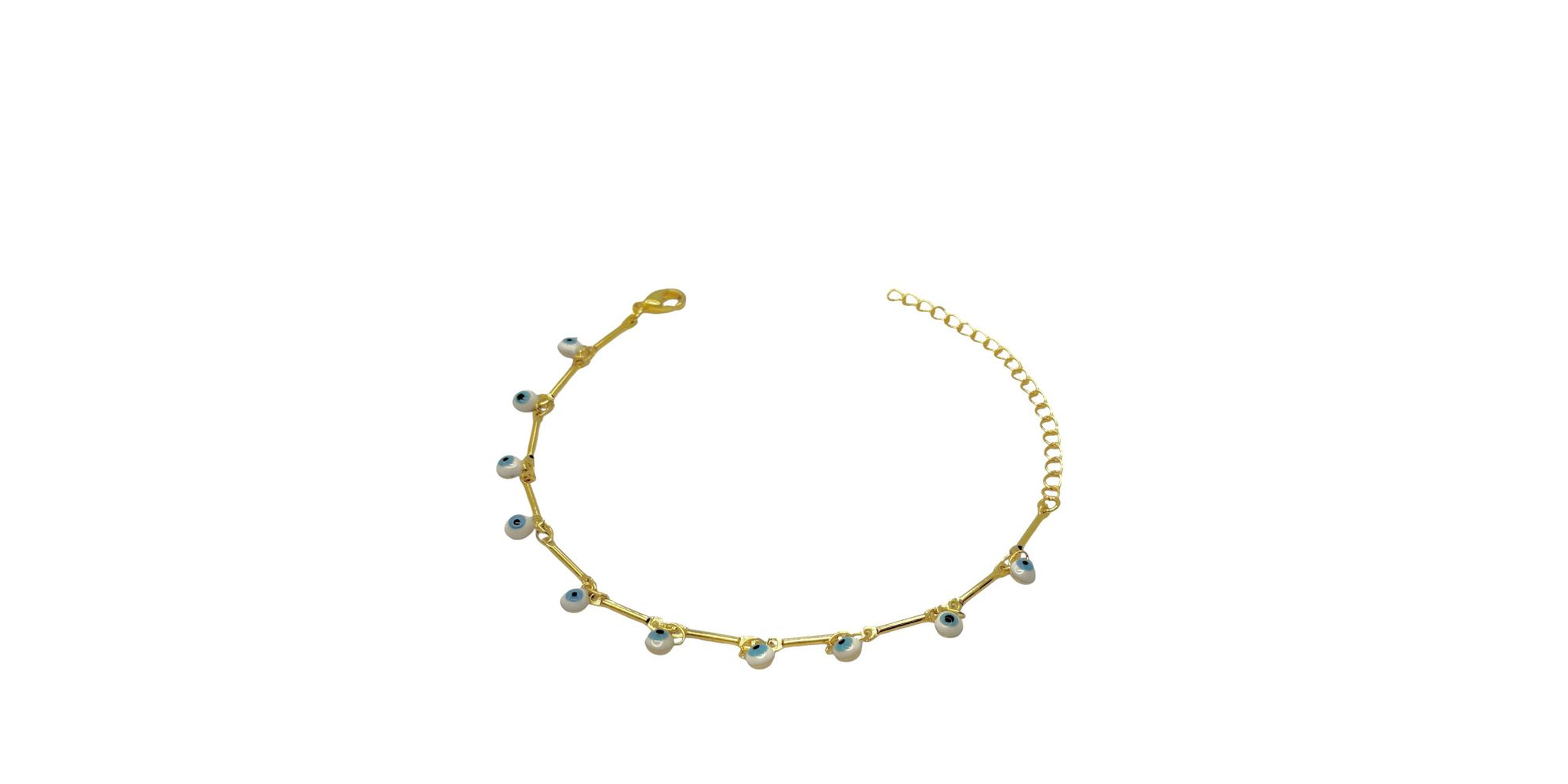 Pulseira Olho Grego Redondo Azul Claro Pendurado Palito Banhado a Ouro 18K