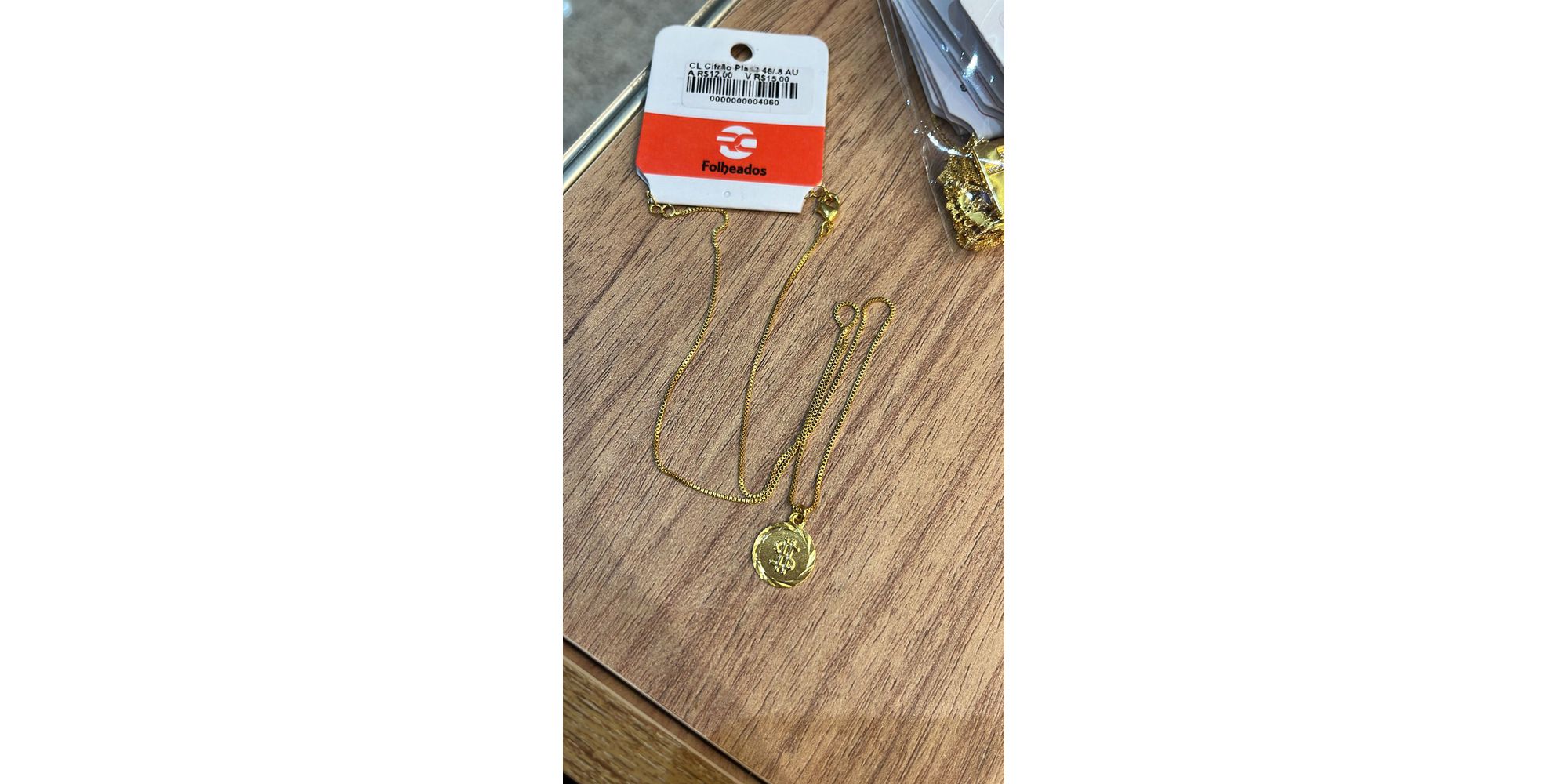 Colar Cifrão Placa Banhado A Ouro 18K