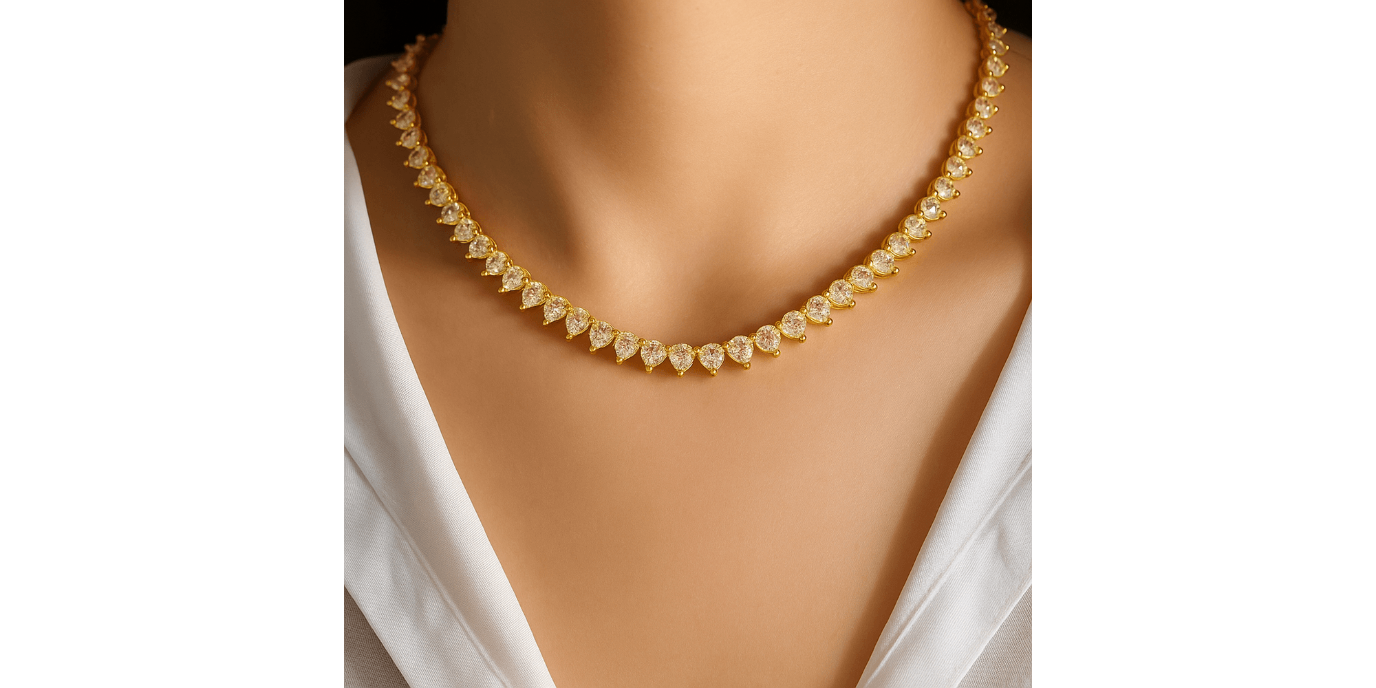 Colar Coração Viena 100 Zircônias Banhado a Ouro 18K