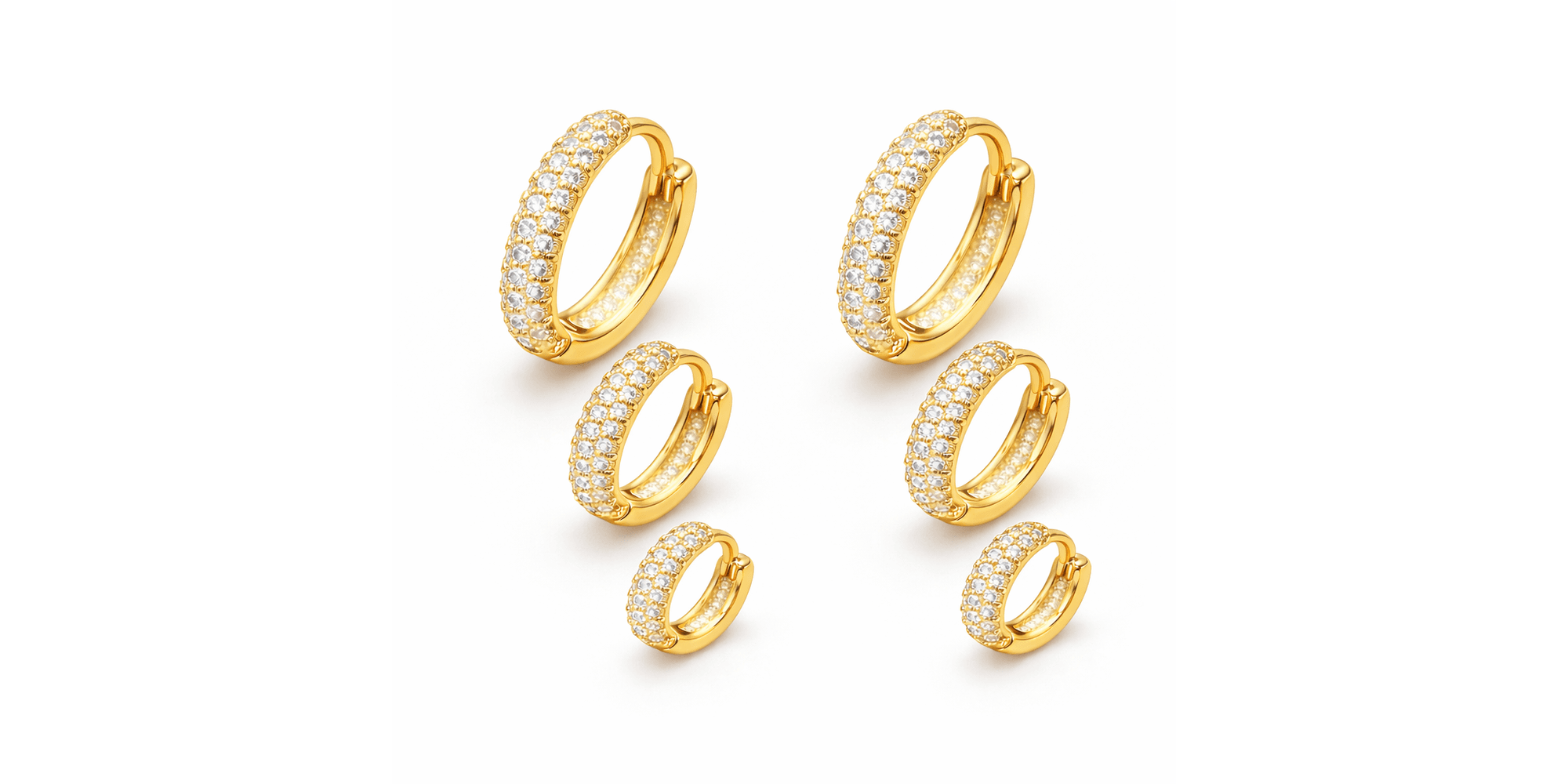 Brinco Trio Argola Click Cravejado Hipoalergênico Banhado a Ouro 18K 