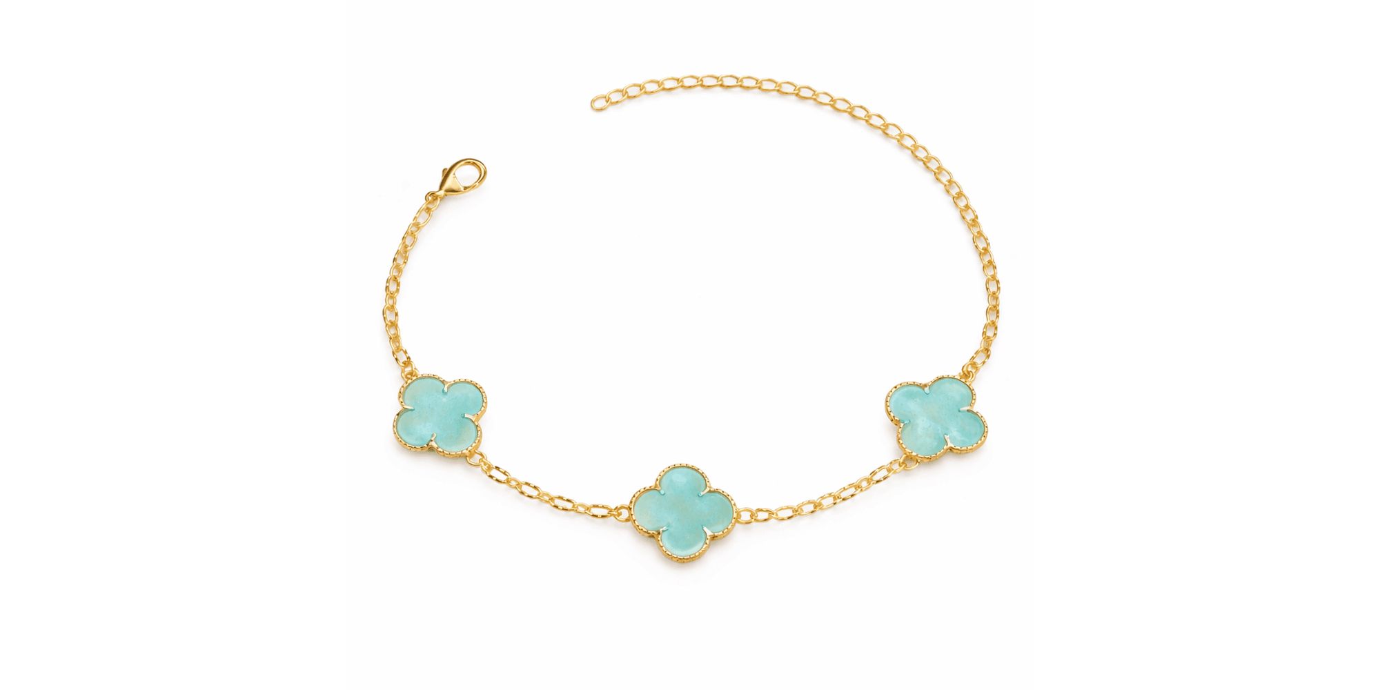 Pulseira Três Trevo Azul Água Banhado A Ouro 18K