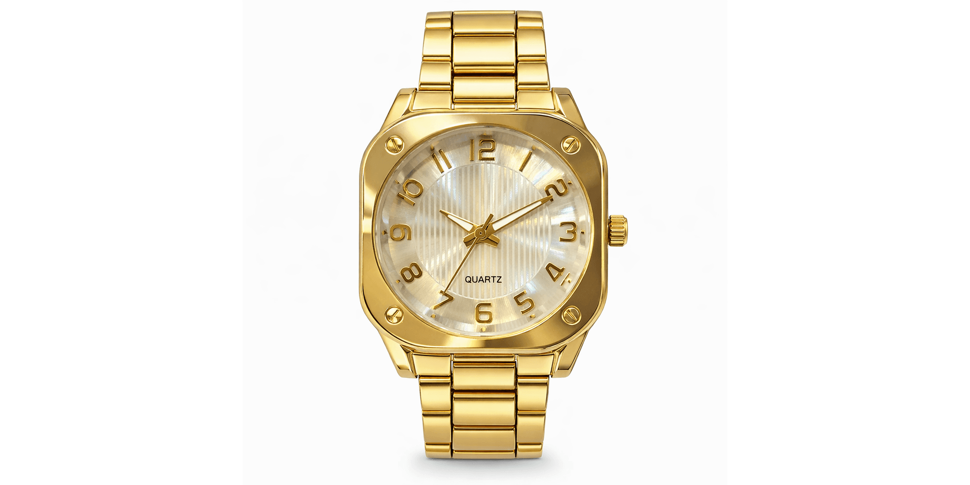 Relógio Quartz Quadrado Redondo Branco Aço Dourado 