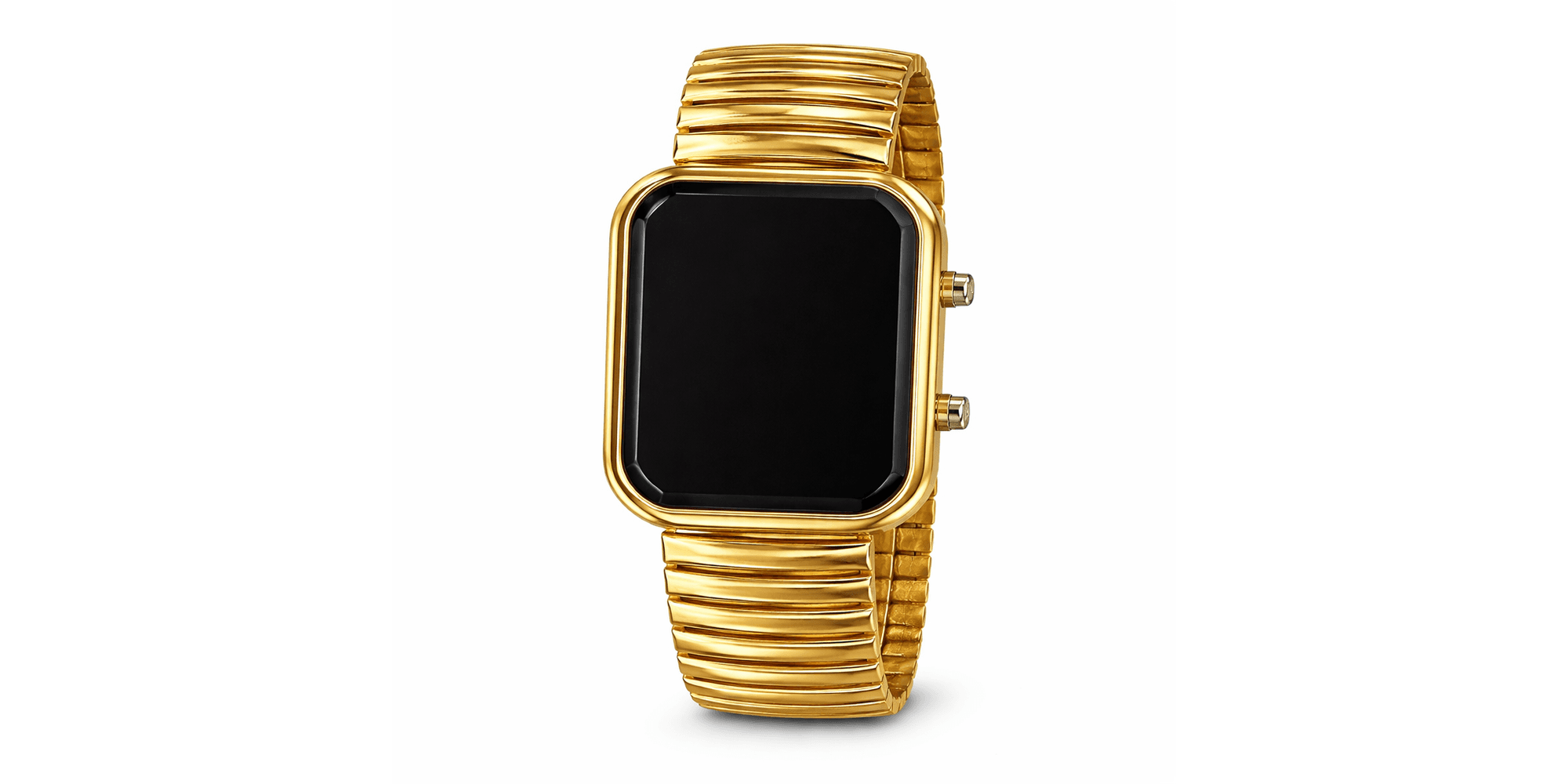 Relógio Led Digital Quadrado Elástico Aço Dourado 